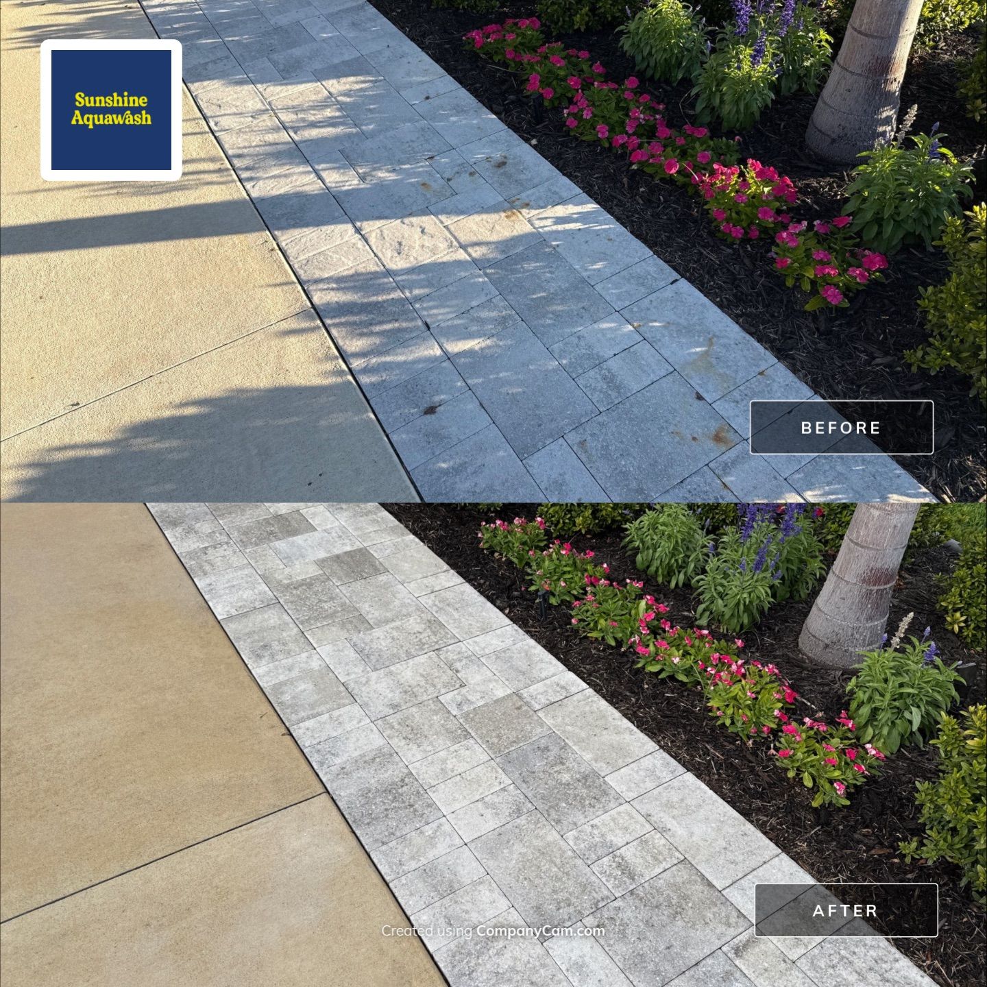 Rust Stain Removal from Concrete Driveway and Pavers in Park East at Azario | Lakewood Ranch, FL by Sunshine AquaWash