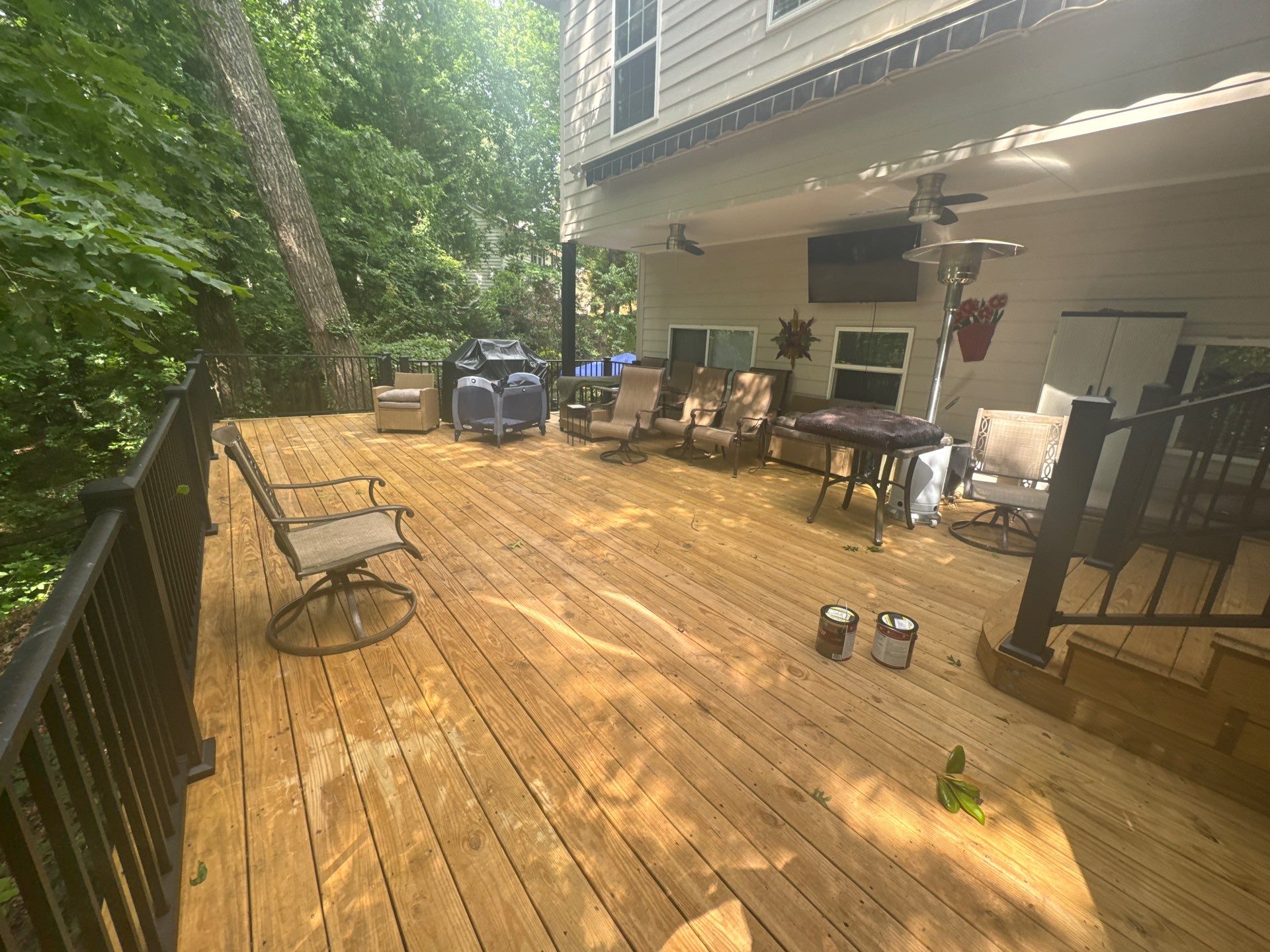 Multi-Level Wood Deck Staining and Restoration in Atlanta by Swift Home Renovations