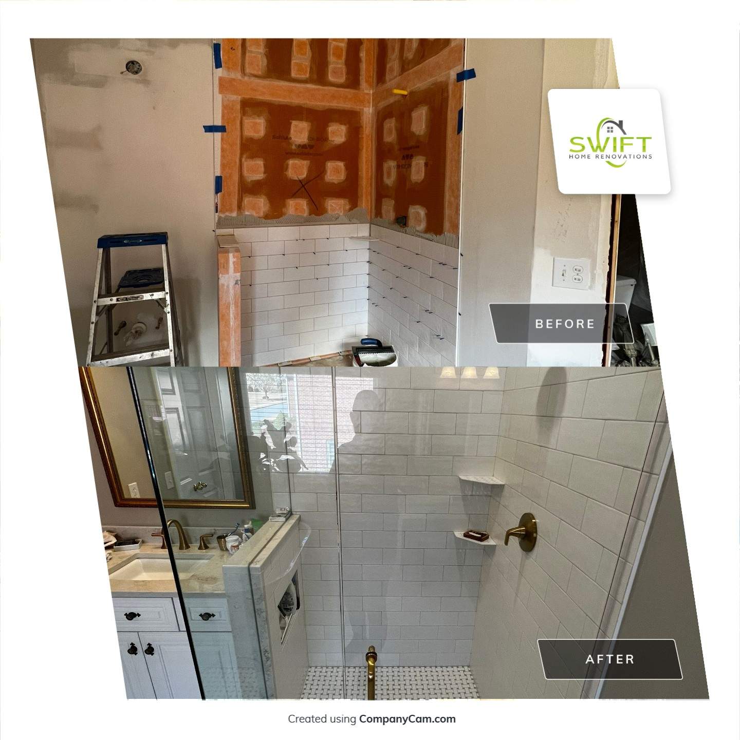 Master Bathroom Renovation with Marble Floor and Freestanding Soaking Tub by Swift Home Renovations