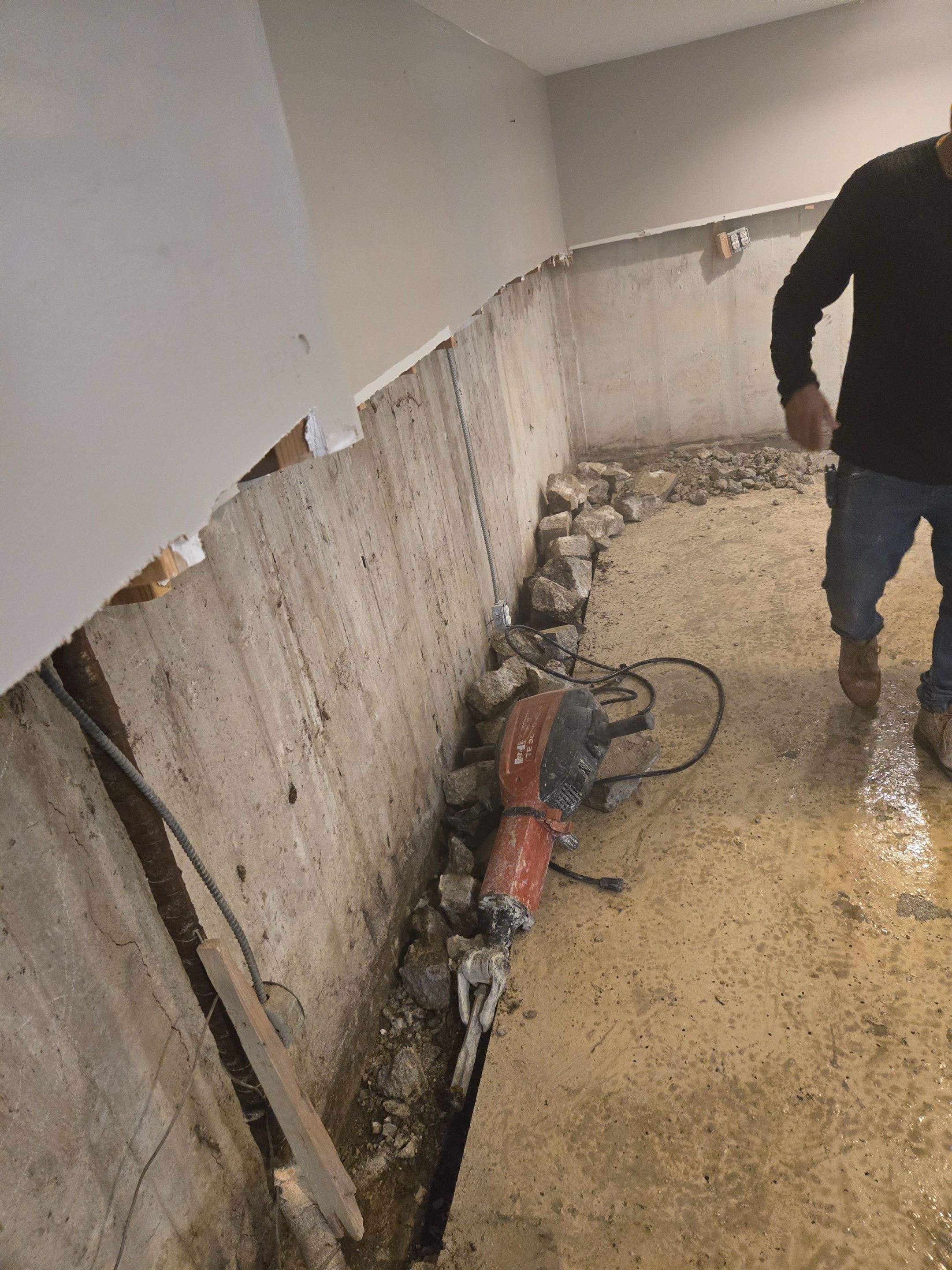Interior Waterproofing using Drain Tile/White Cap by Allied Water Services