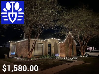 HOLIDAY LIGHTING using ROOFLINE PERIMETER LIGHTING: HALLOWEEN THEME WITH ORANGE AND PURPLE BULBS