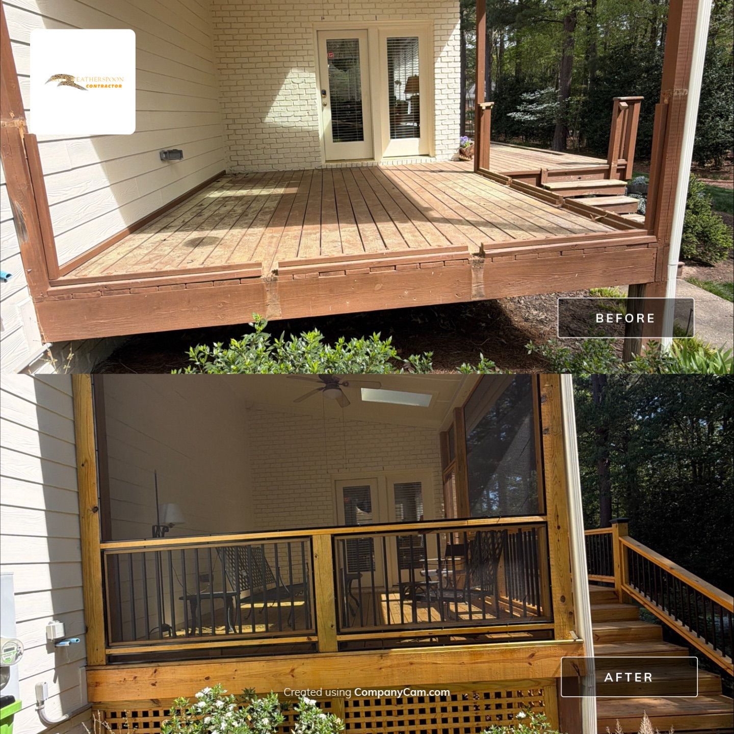Deck Stain, Round Balusters & Screened Porch Transformation by Billy Weatherspoon Contractor