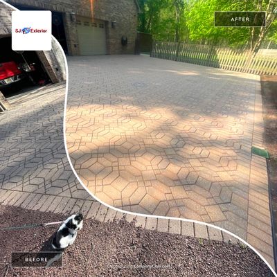 Pavers Cleaned, Garage and Concrete walls