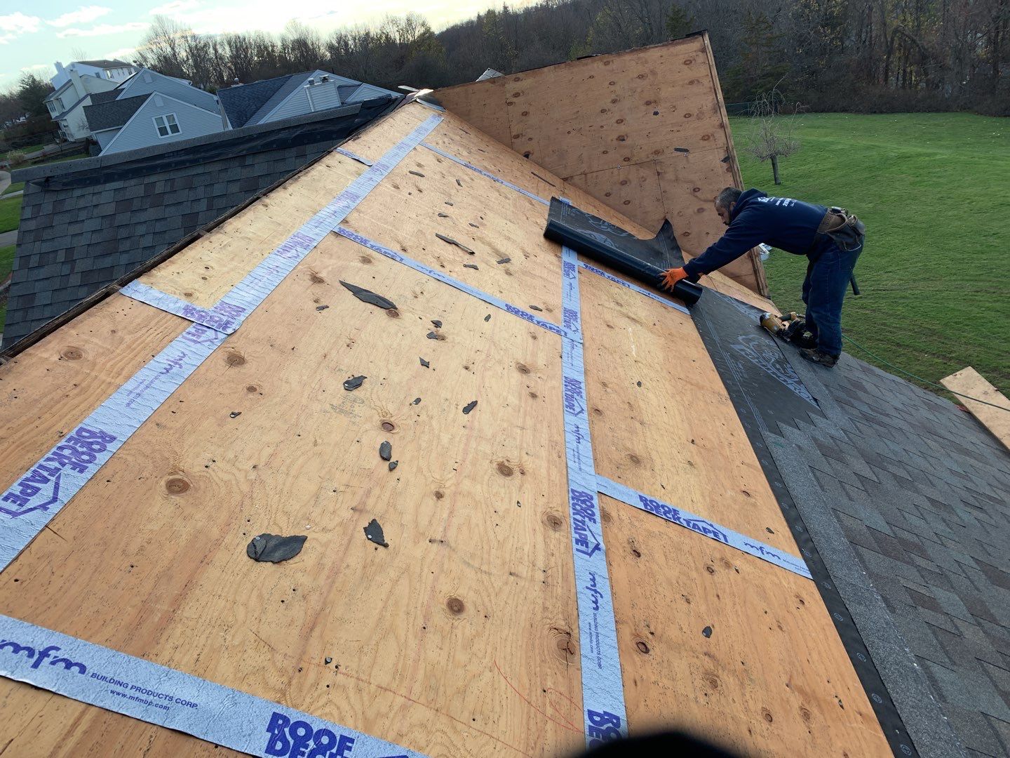 Commercial Roofing Installation using Owens Corning TruDefinition driftwood by A Plus Exterior