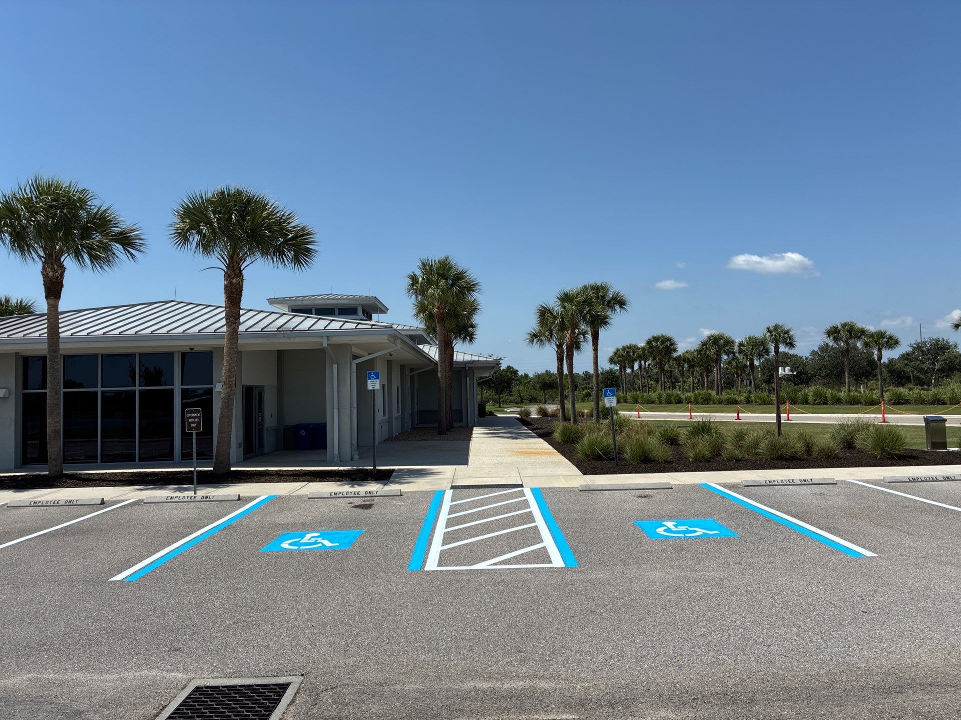 Line striping at Sarasota National Cemetery by Everline Coatings & Services - Southwest FL