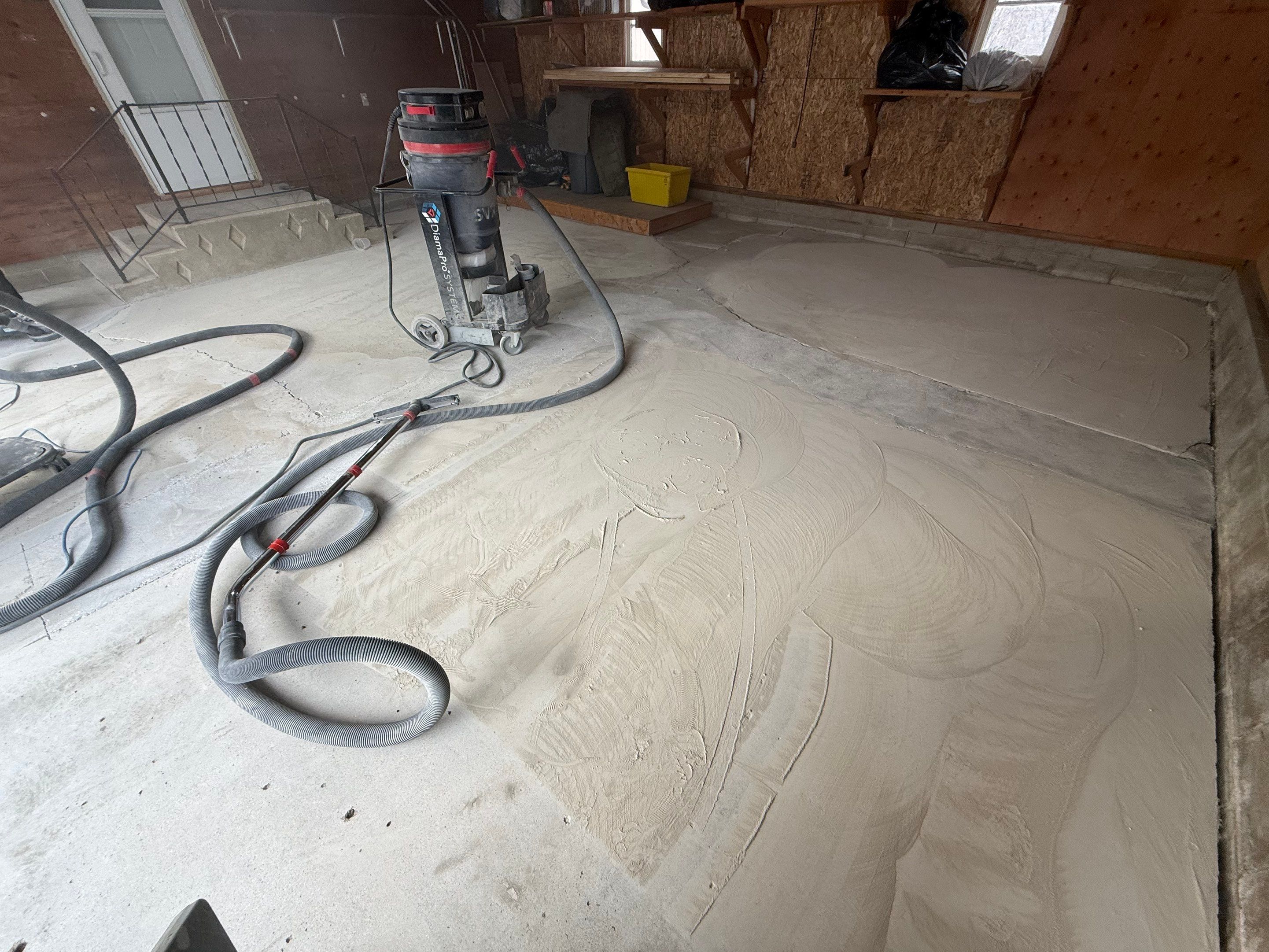Multi-Colored Epoxy Garage Floor Coating and Concrete Stair Restoration by Select Painting, Coatings & Garage Cabinets