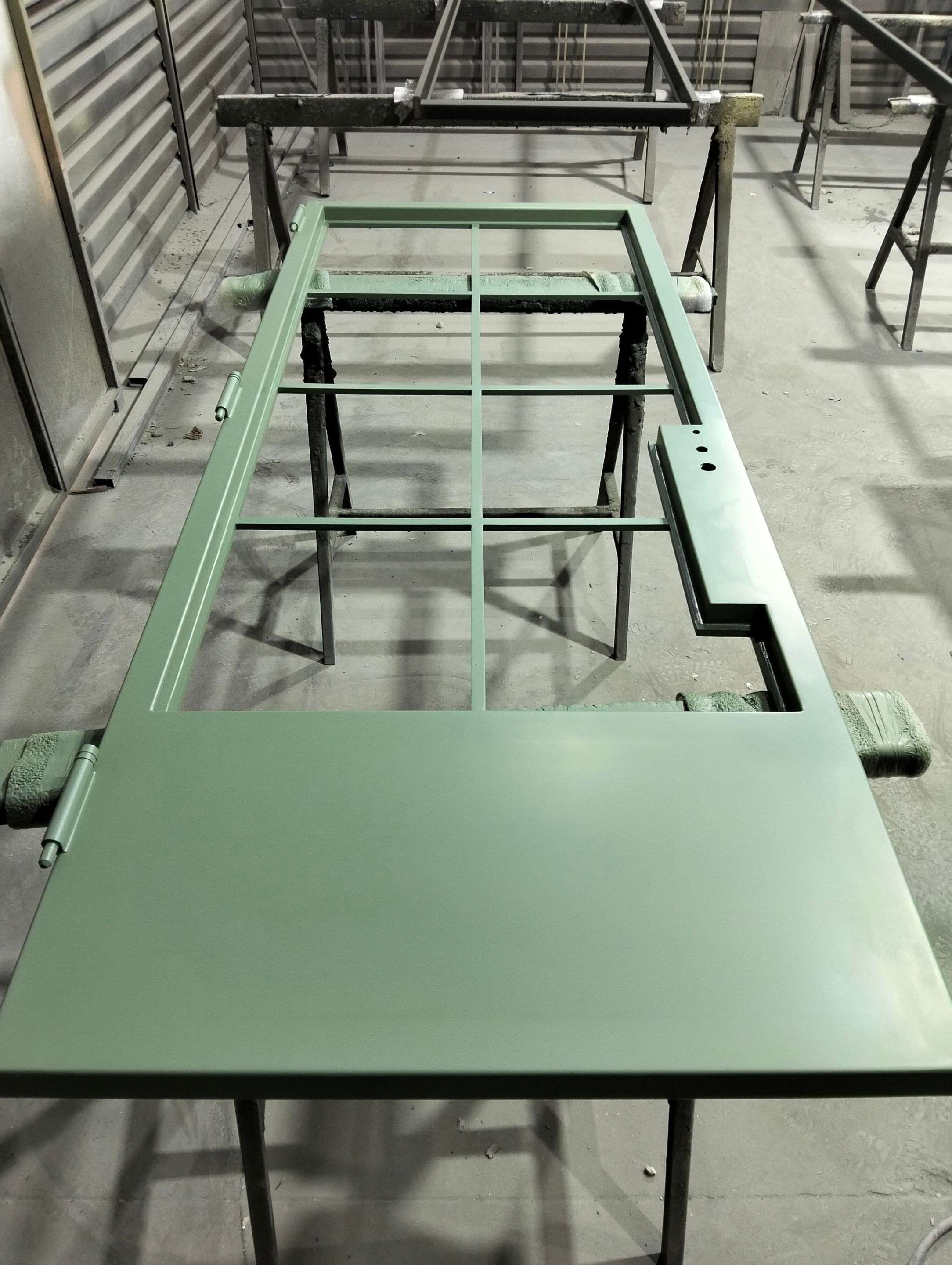 Steel Double Door Installation in Fort Worth in Sage Green by Solara Custom Living
