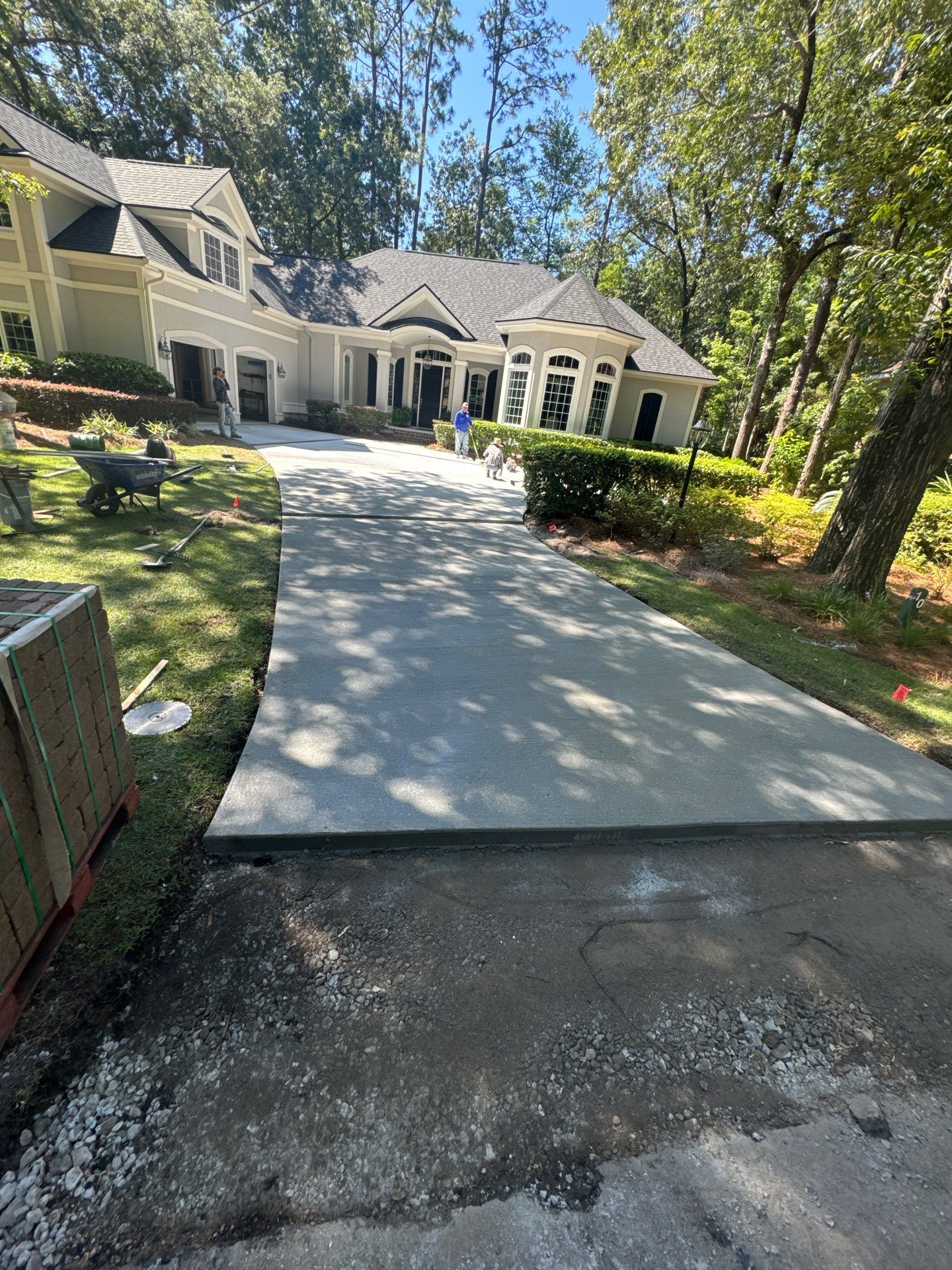 Hilton Head Island Concrete Driveway Replacement with Herringbone Brick Inlays by Lowcountry Scapes, LLC