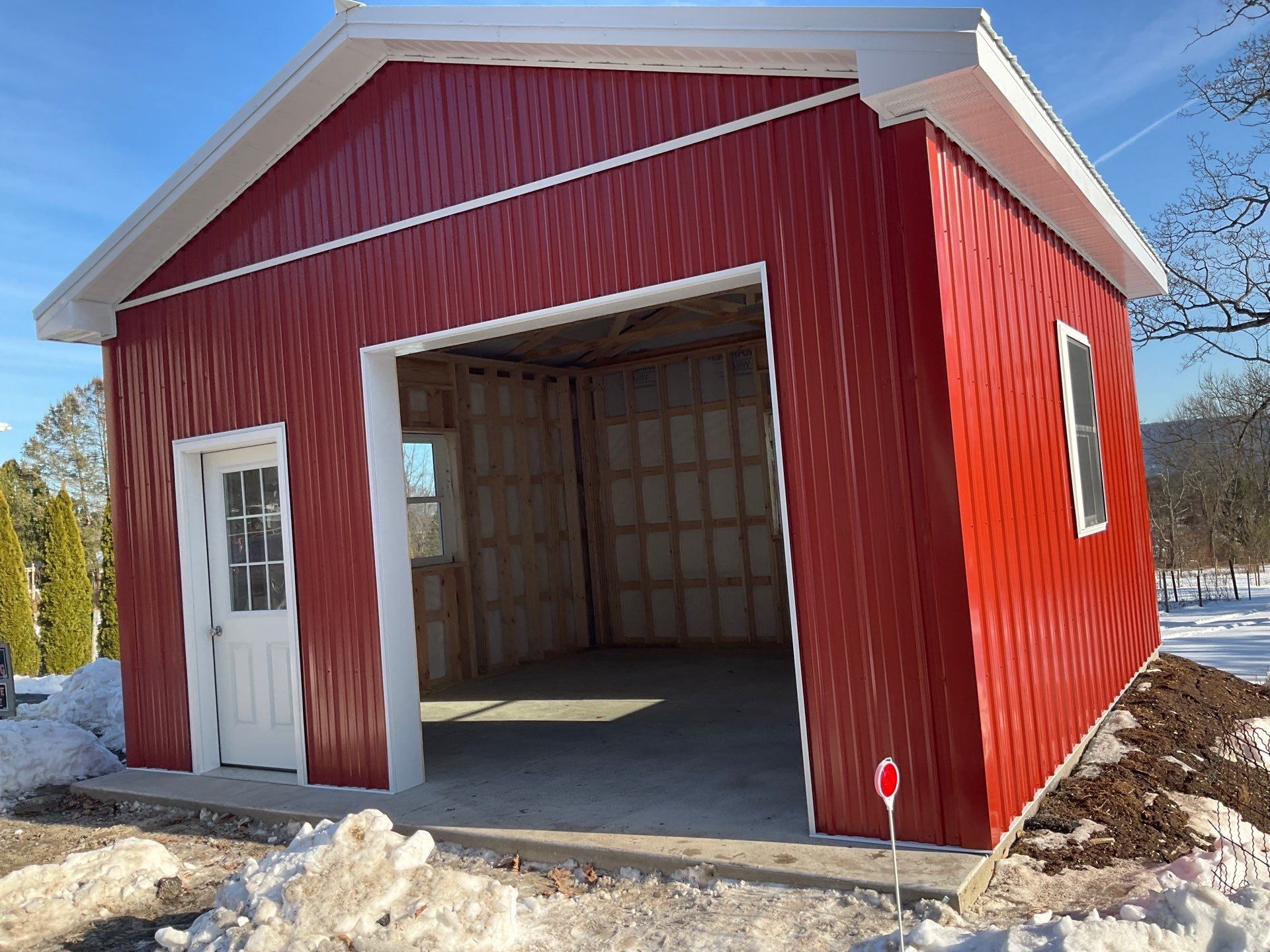 New Red Metal Garage Construction and Residential Window Replacement in Ashland by Esh Builders
