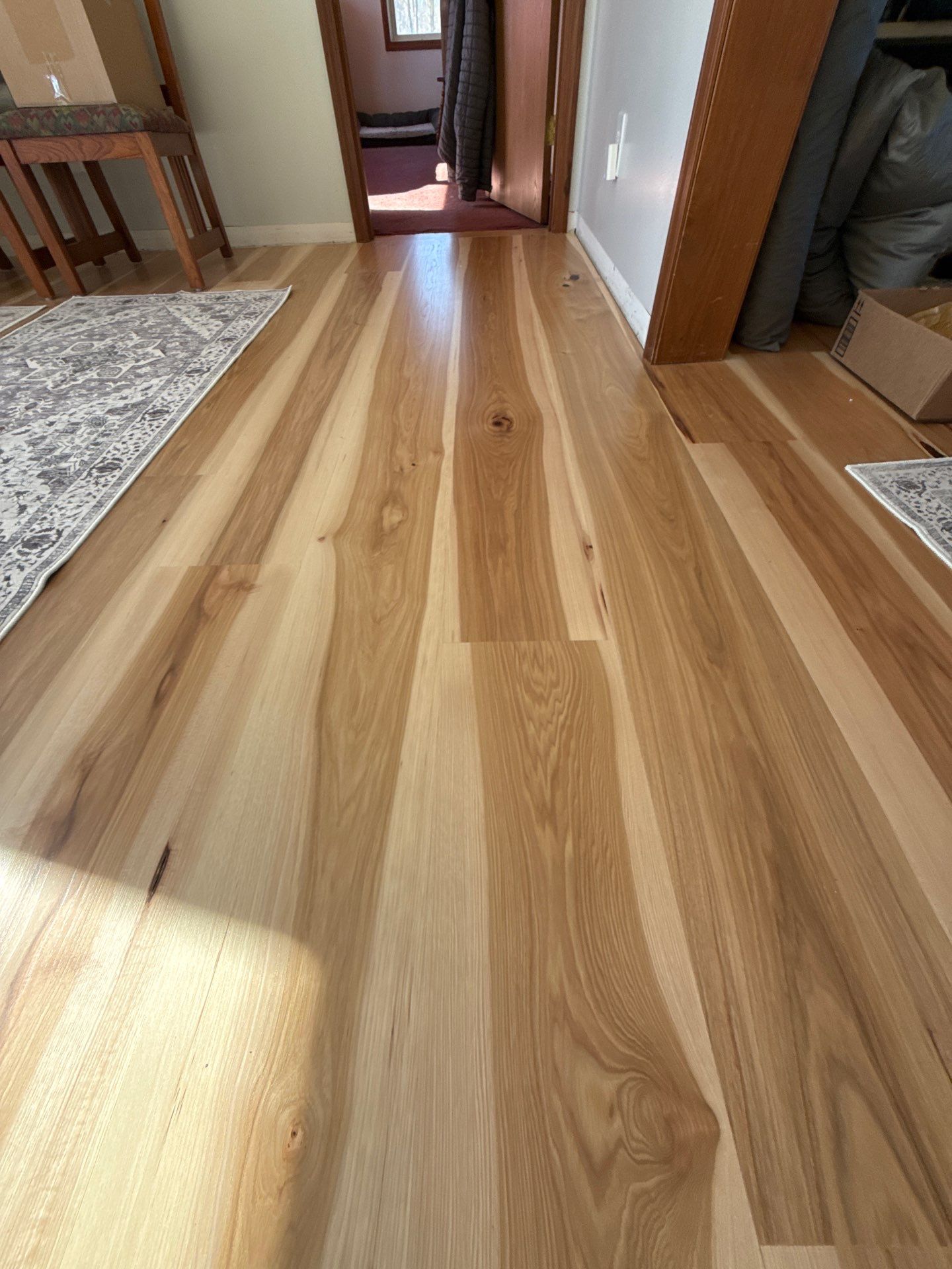 Wide plank natural calico hickory by Ann Arbor Hardwoods 