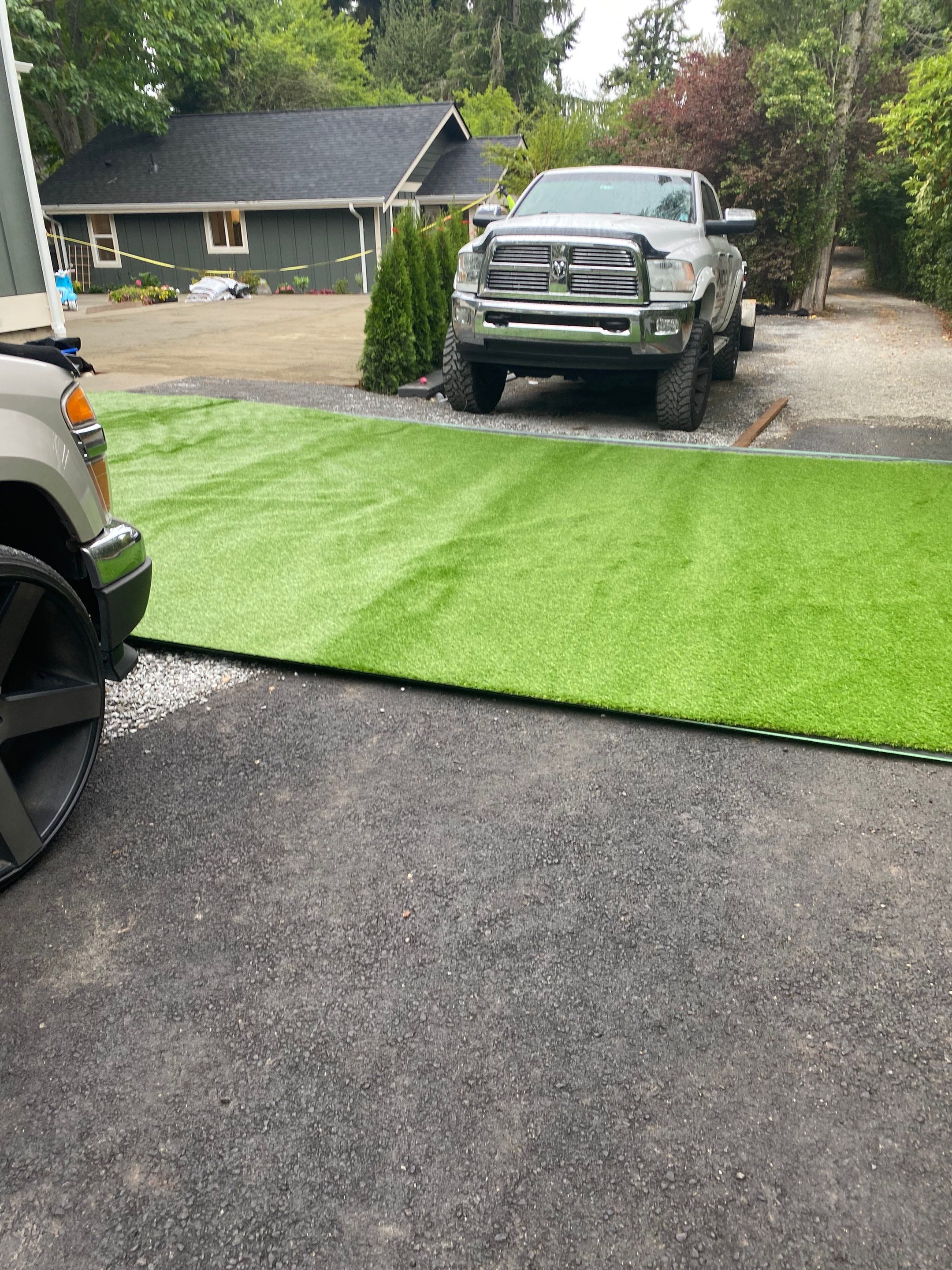 Patio Installation using Concrete, Retaining walls, and Turf install by Jireh Asphalt & Concrete Inc 