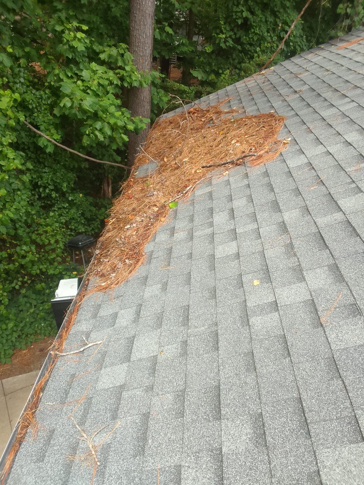 Commercial gutter cleaning Durham, NC  before photo with filled gutters