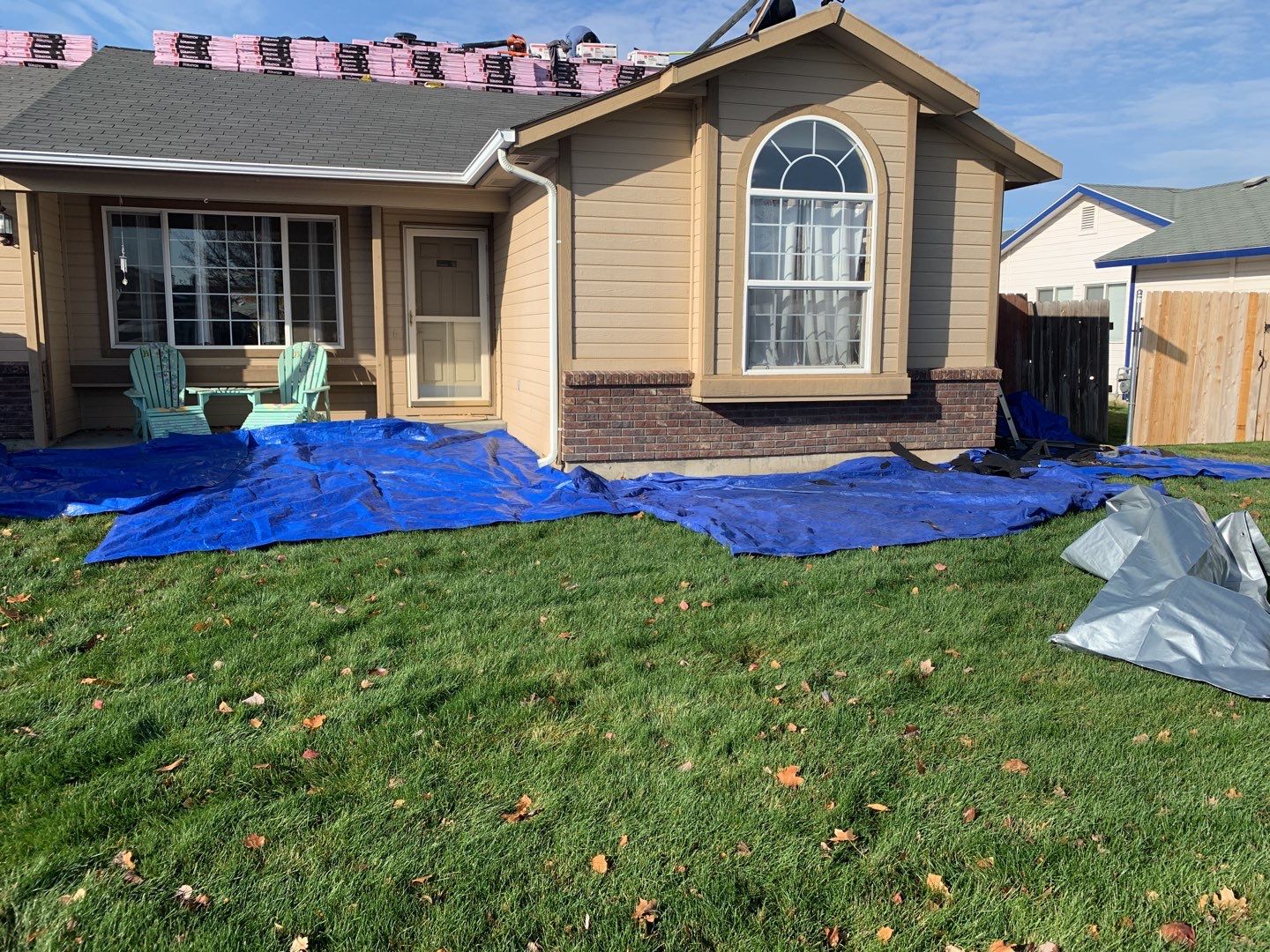 Meridian residential roofing installation using Duration shingles in Teak color. by ID Roofing LLC