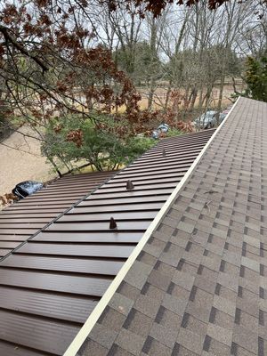 Residential Roofing Installation using Standing Seam Metal Roofing and Composition Shingles