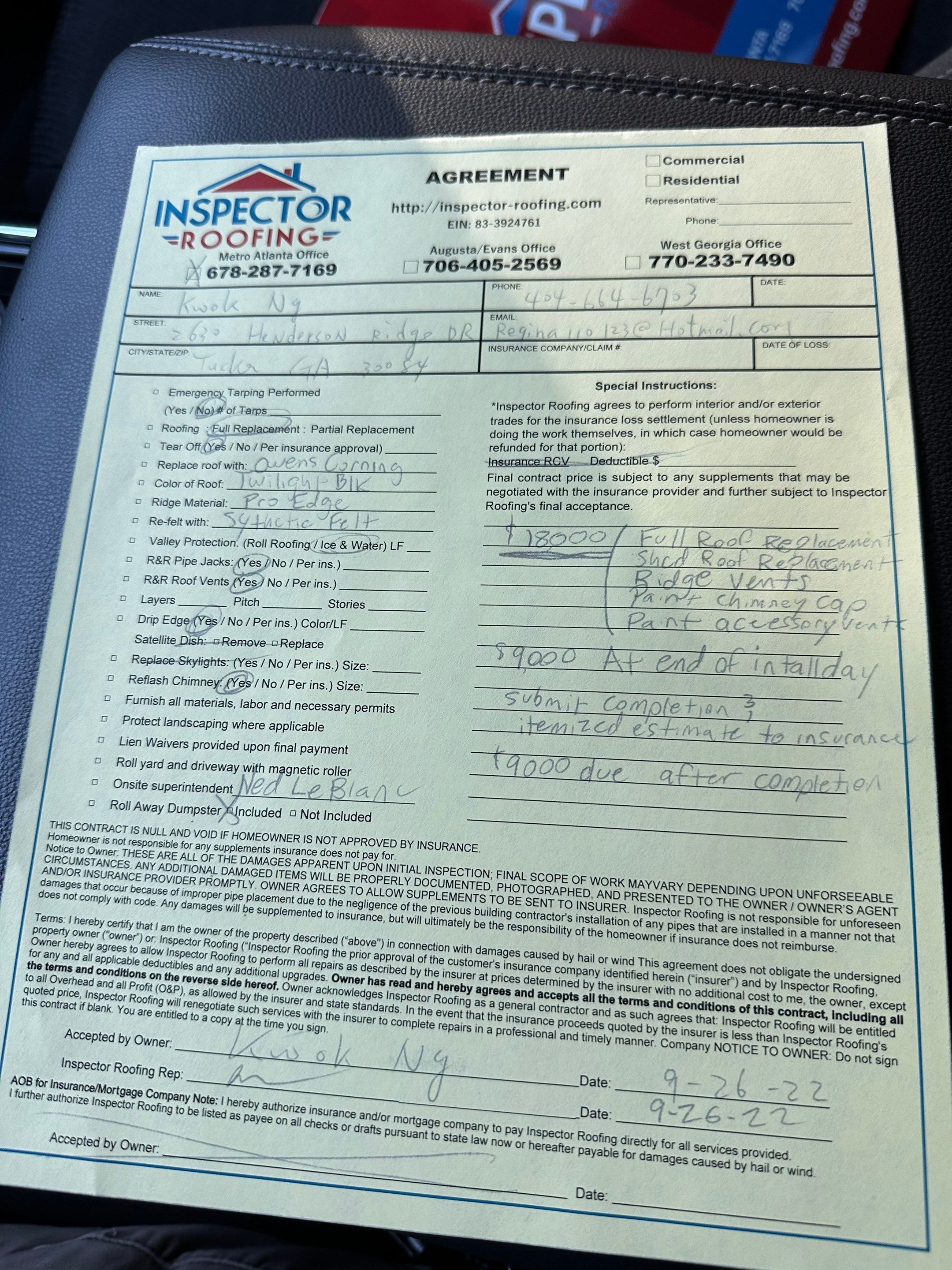 Residential Roofing Installation using Owens Corning by Inspector Roofing and Restoration