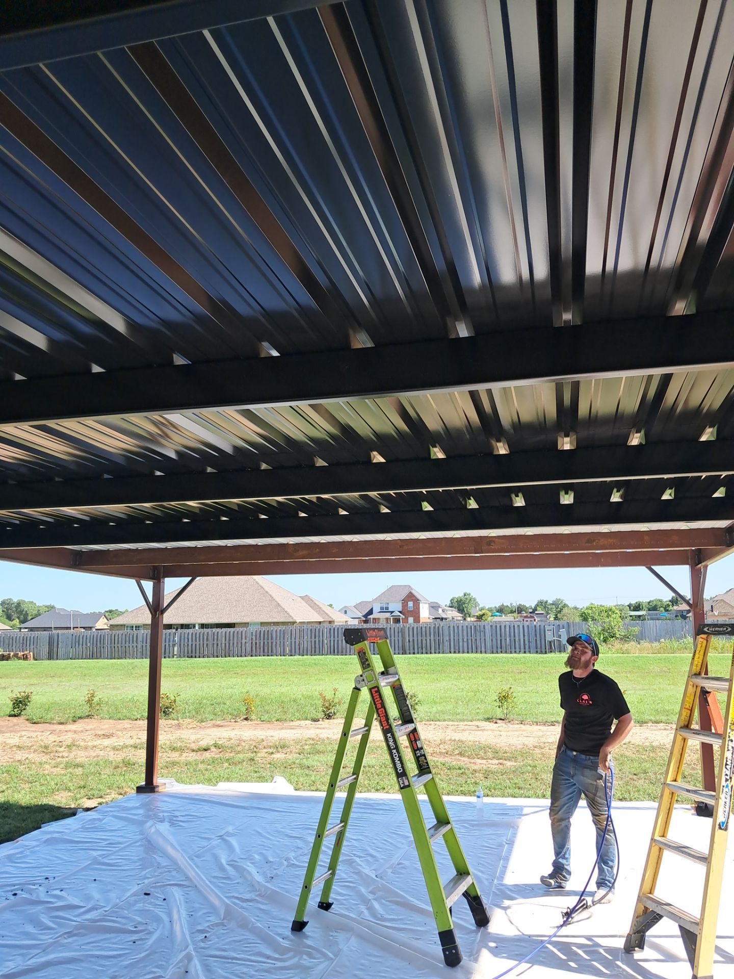 Custom Metal Pergola , Live Fence , Irrigation, Concrete, And Landscape by Clays Services Inc