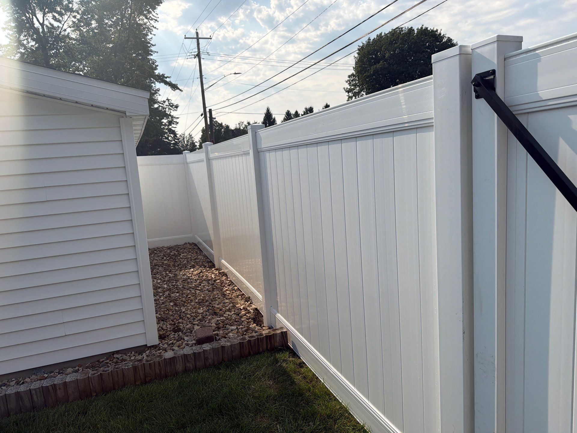 White Vinyl Privacy Fence Installation and Side Yard Upgrades in Waterloo by Perfect Picket Fence and Stain