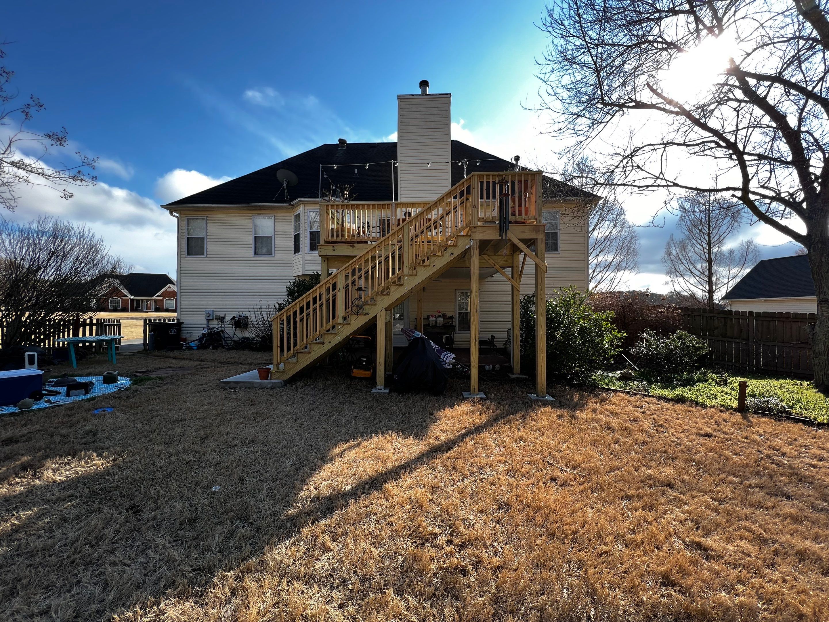 Elevated Wooden Deck Replacement and Under-Deck Ceiling in Cartersville by Swift Home Renovations