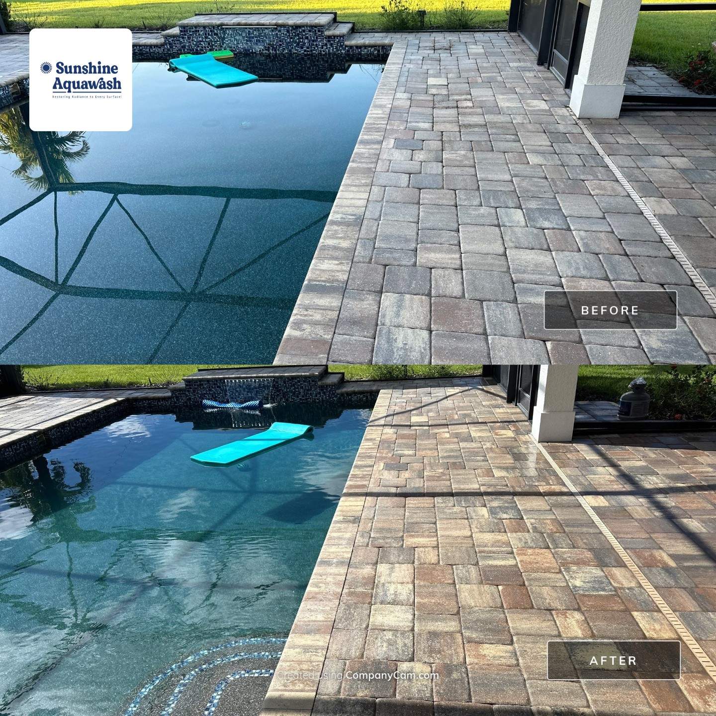 Paver Driveway, Sidewalk, and Pool Deck Cleaning in Winding River Community, Bradenton, FL by Sunshine AquaWash