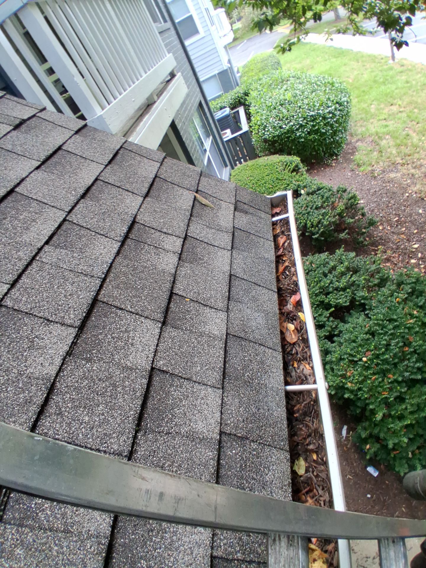 HOA gutter cleaning in Bowie & Largo, MD,before photo showing full gutters.