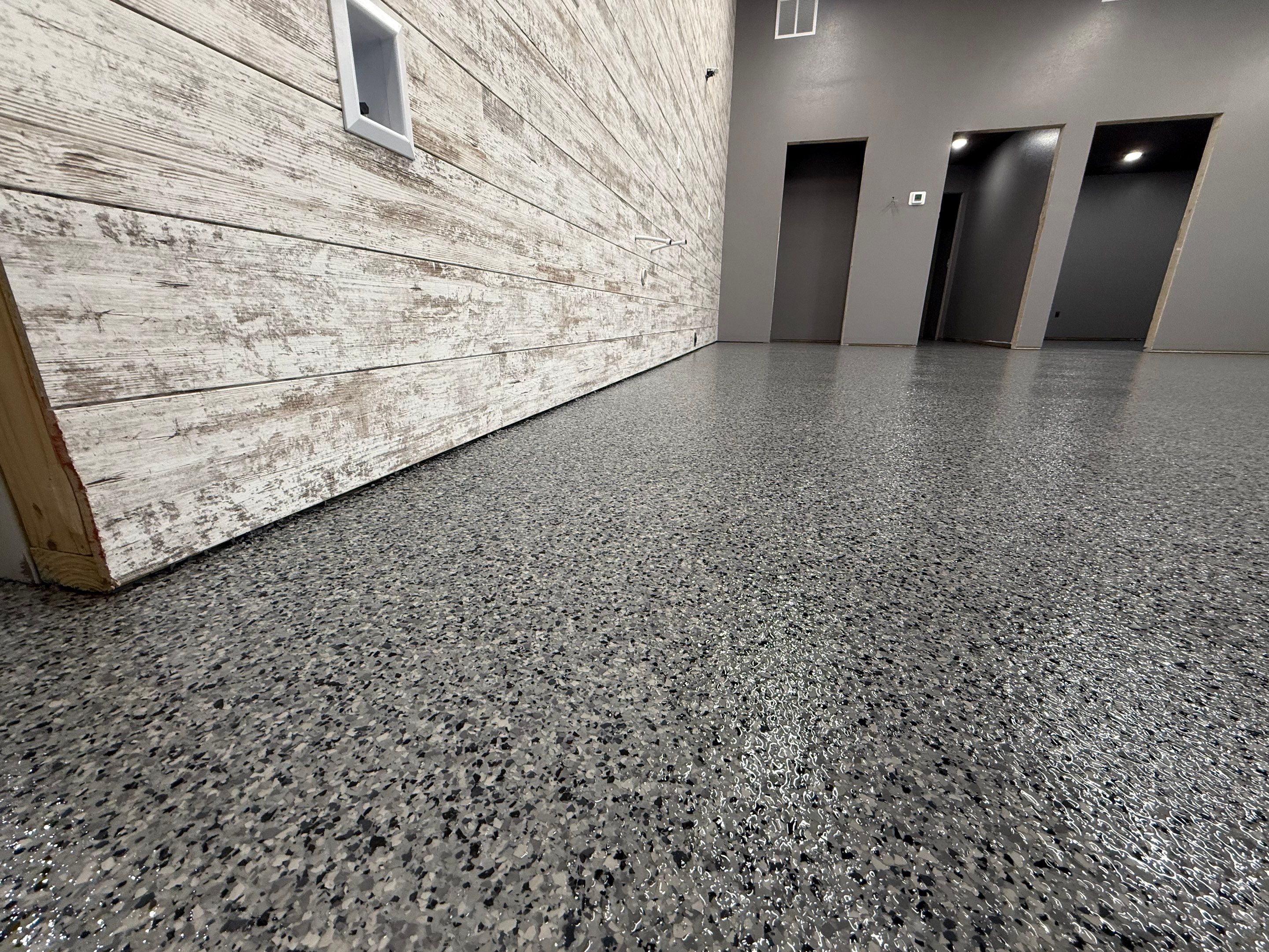 Nightfall Flake Floor Coating Installation in Draper by Select Painting, Coatings & Garage Cabinets