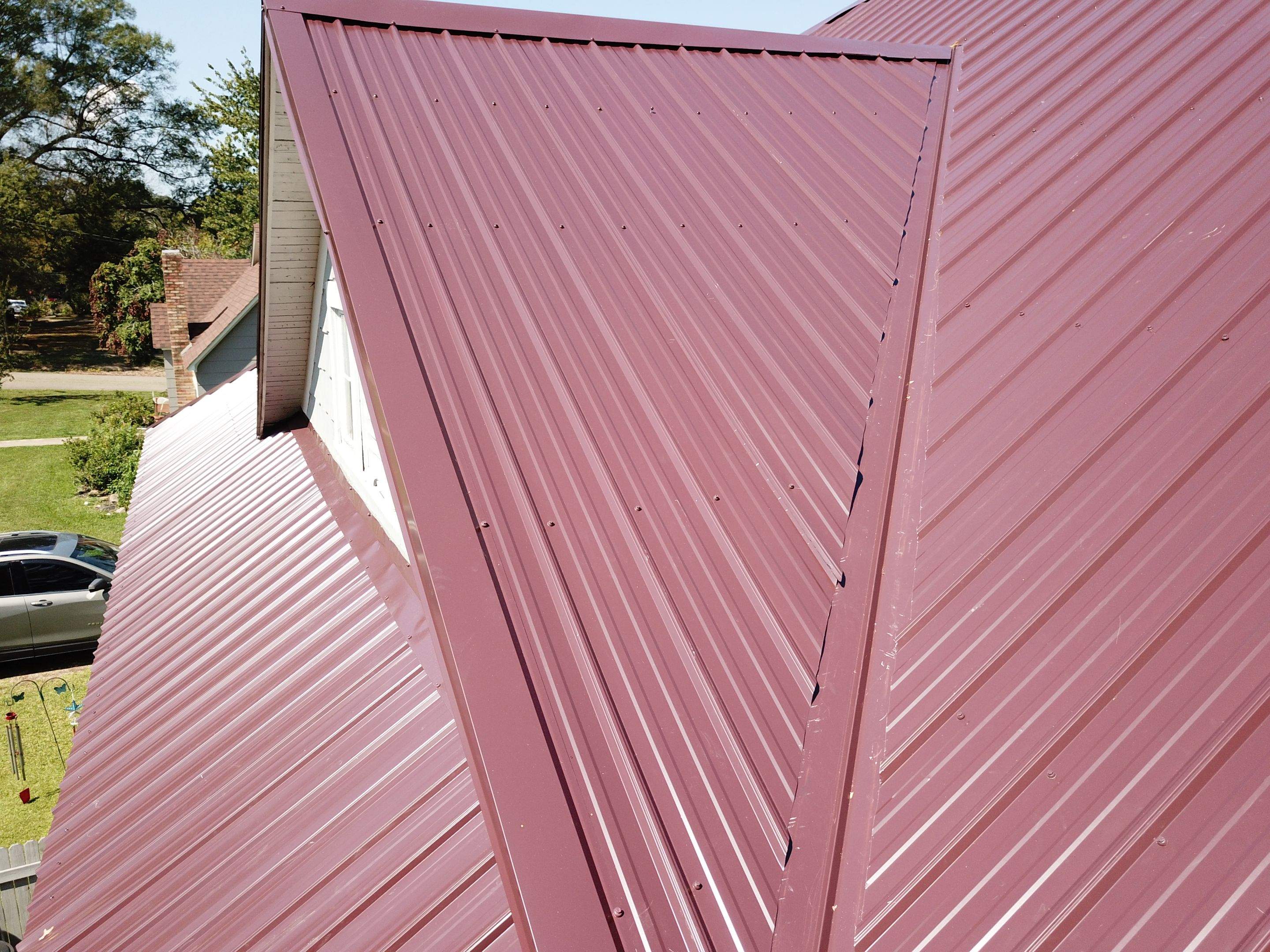 Residential Metal Roof Replacement using Reed's Metals: Colored Residental Panel (Burgundy) by Hostetler Roofing