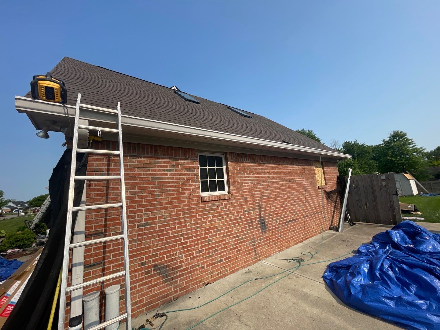 Tornado damage in Whiteland. Roof replacement, James Hardie siding, exterior paint, gutters, windows, doors by 317 Roofing & Restorations