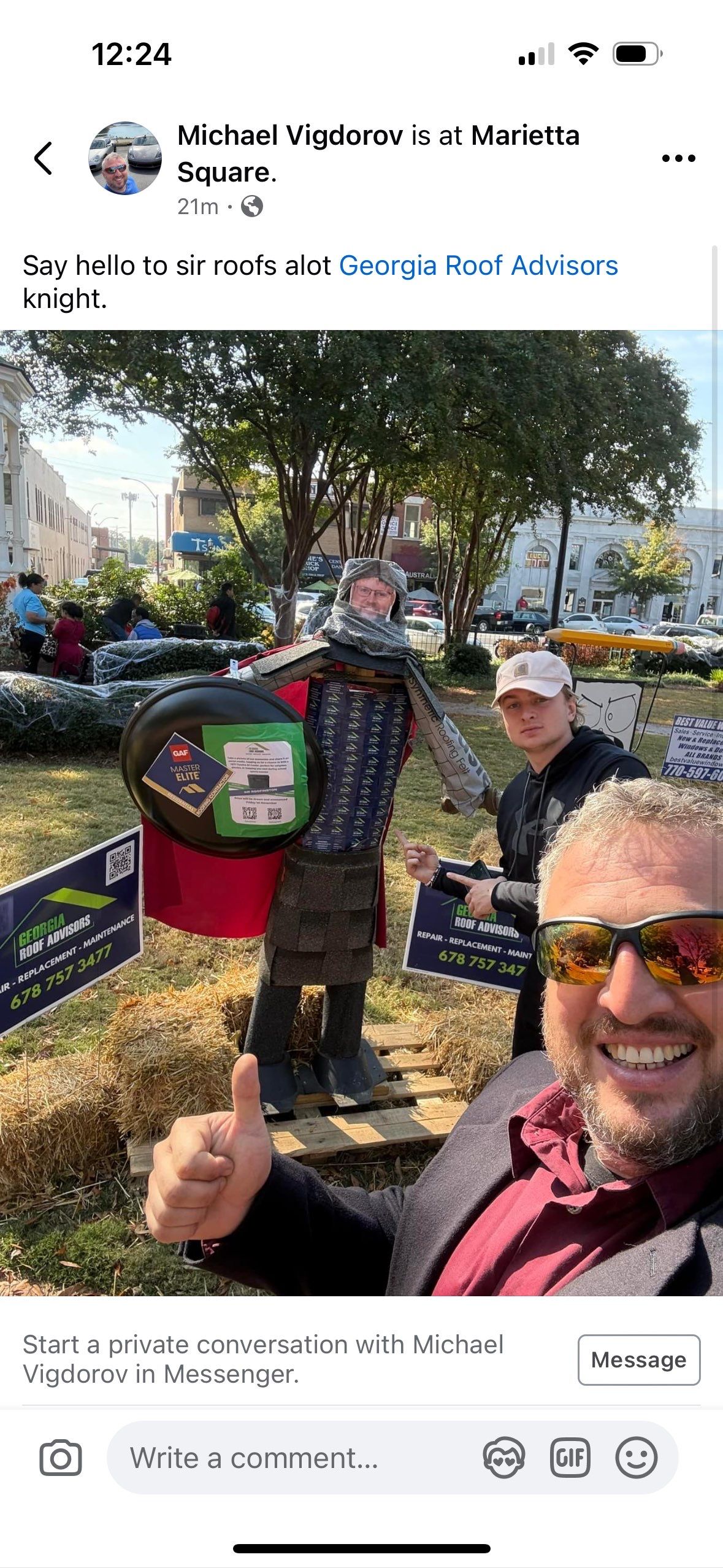 Annual Roofing Material Squarecrow Builds in Marietta Square by Georgia Roof Advisors