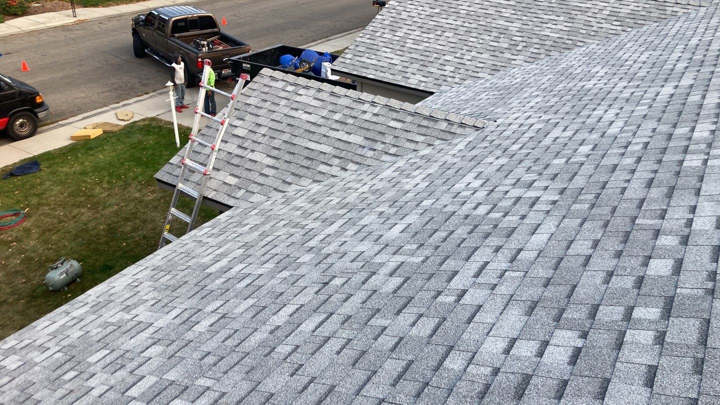 Garden City ID., single level Residential Roof using Owens Corning in Peppermill Grey by ID Roofing LLC