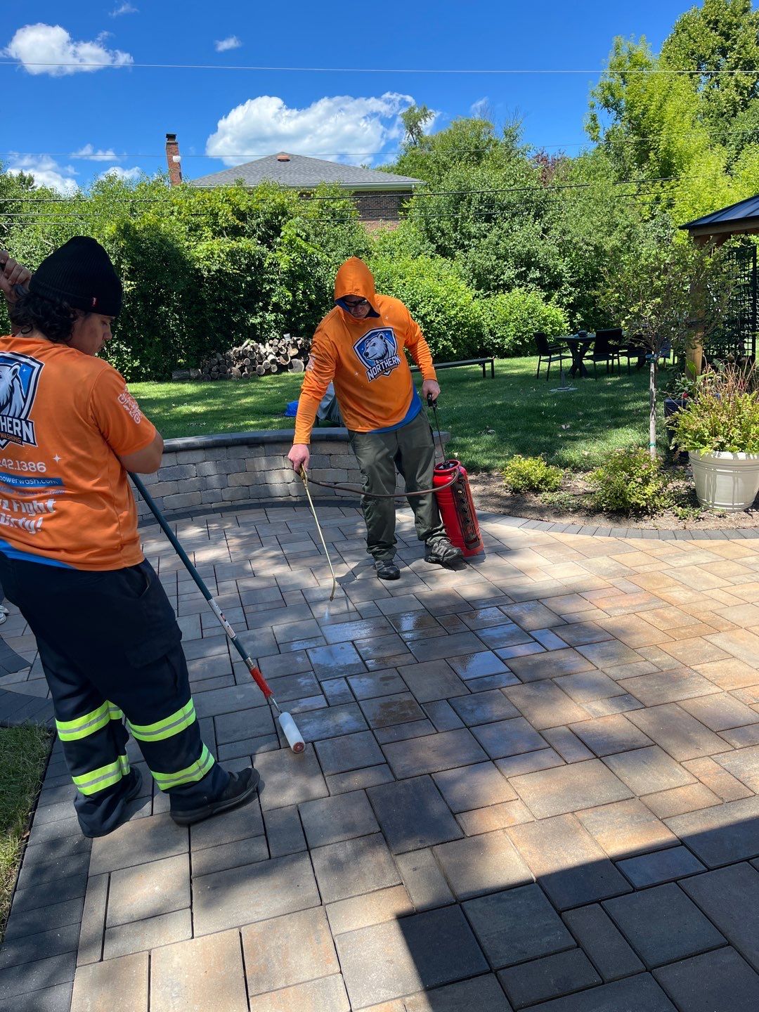 Brick paver repair, cleaning and sealing by Northern Power Washing LLC.
