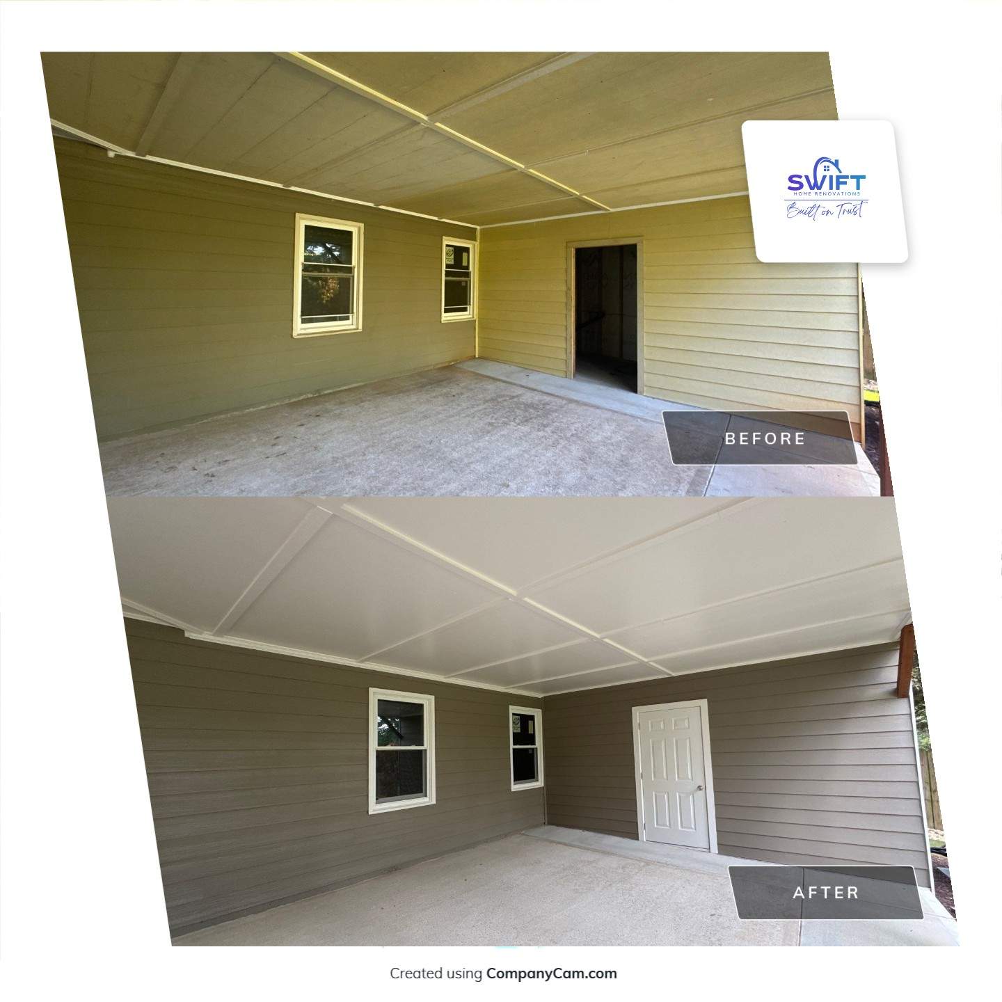 Exterior Modernization Featuring New Siding and Custom Wood Portico by Swift Home Renovations