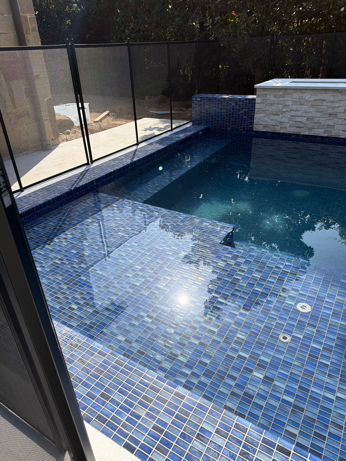 Geometric Pool with Raised Spa and Blue Tile by Pinnacle Pools and Spas - DFW