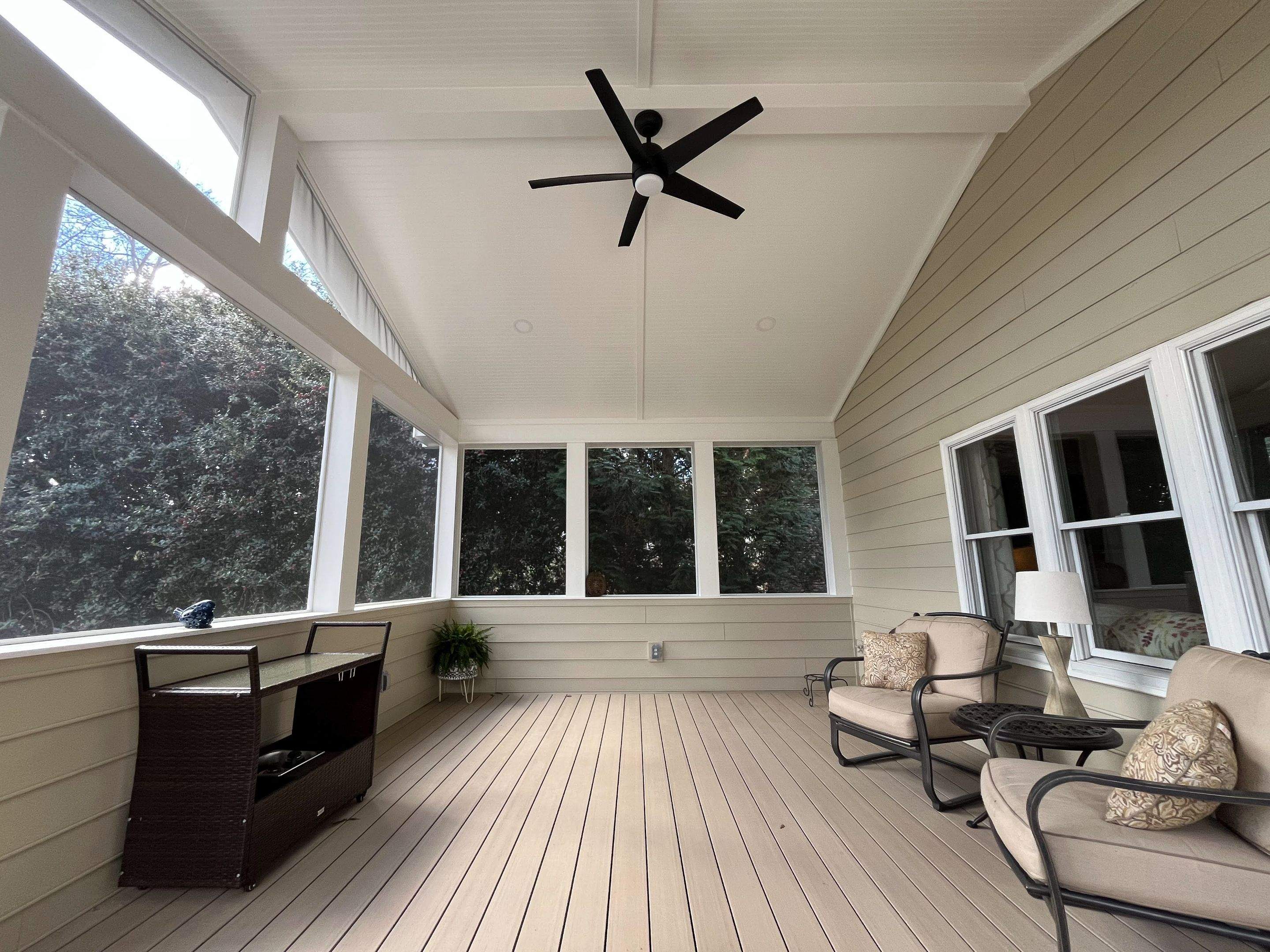 Deck Resurface and Screened-In Porch Build with Timbertech LED Lantern Post Cap Lights by Nelson Exteriors