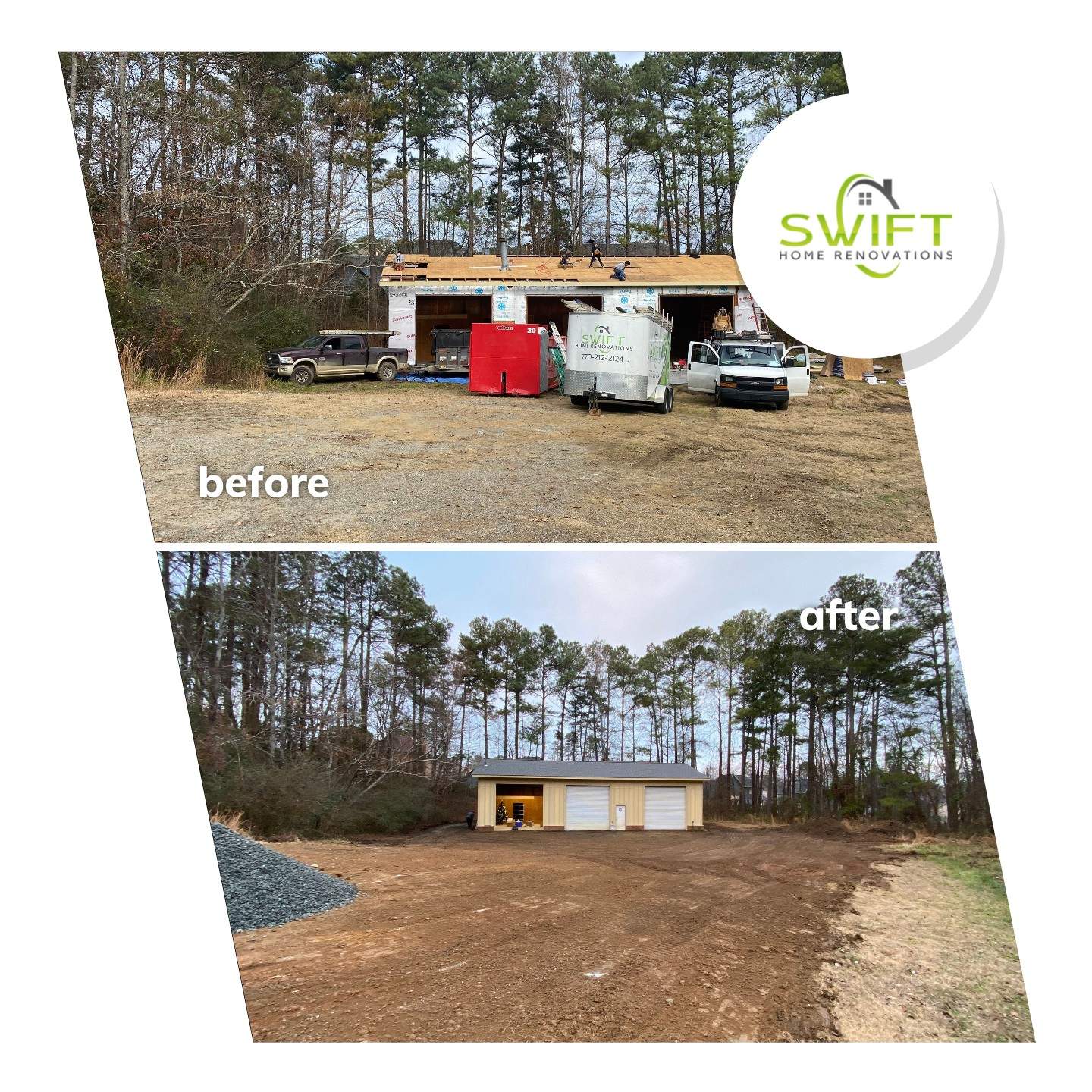 Custom Three-Bay Detached Garage Construction in Kennesaw by Swift Home Renovations