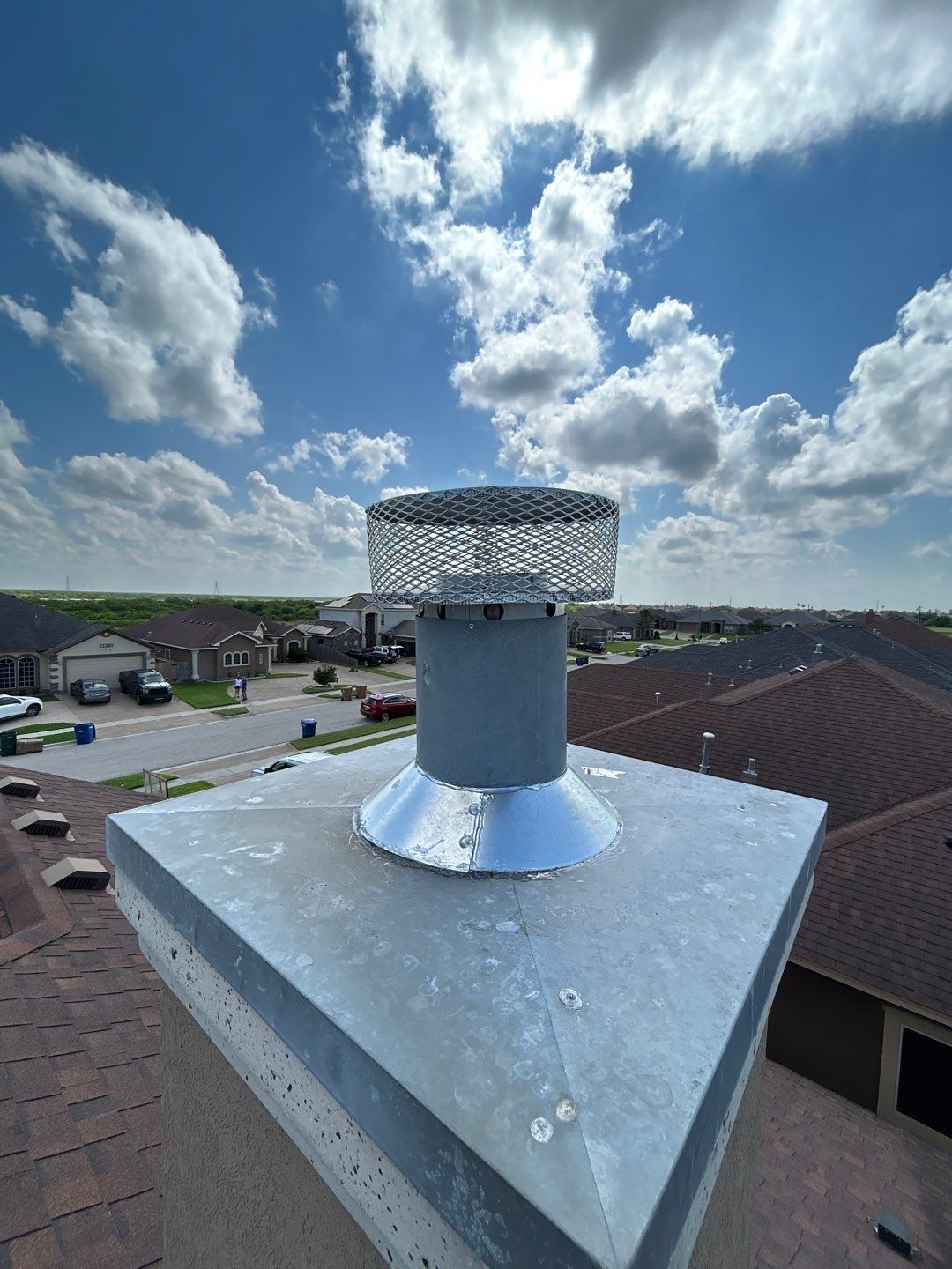 Residential Roofing Repair using Custom Fabricated Metal Spark Arrestor and Roof Tune-Up by Lighthouse Roofing