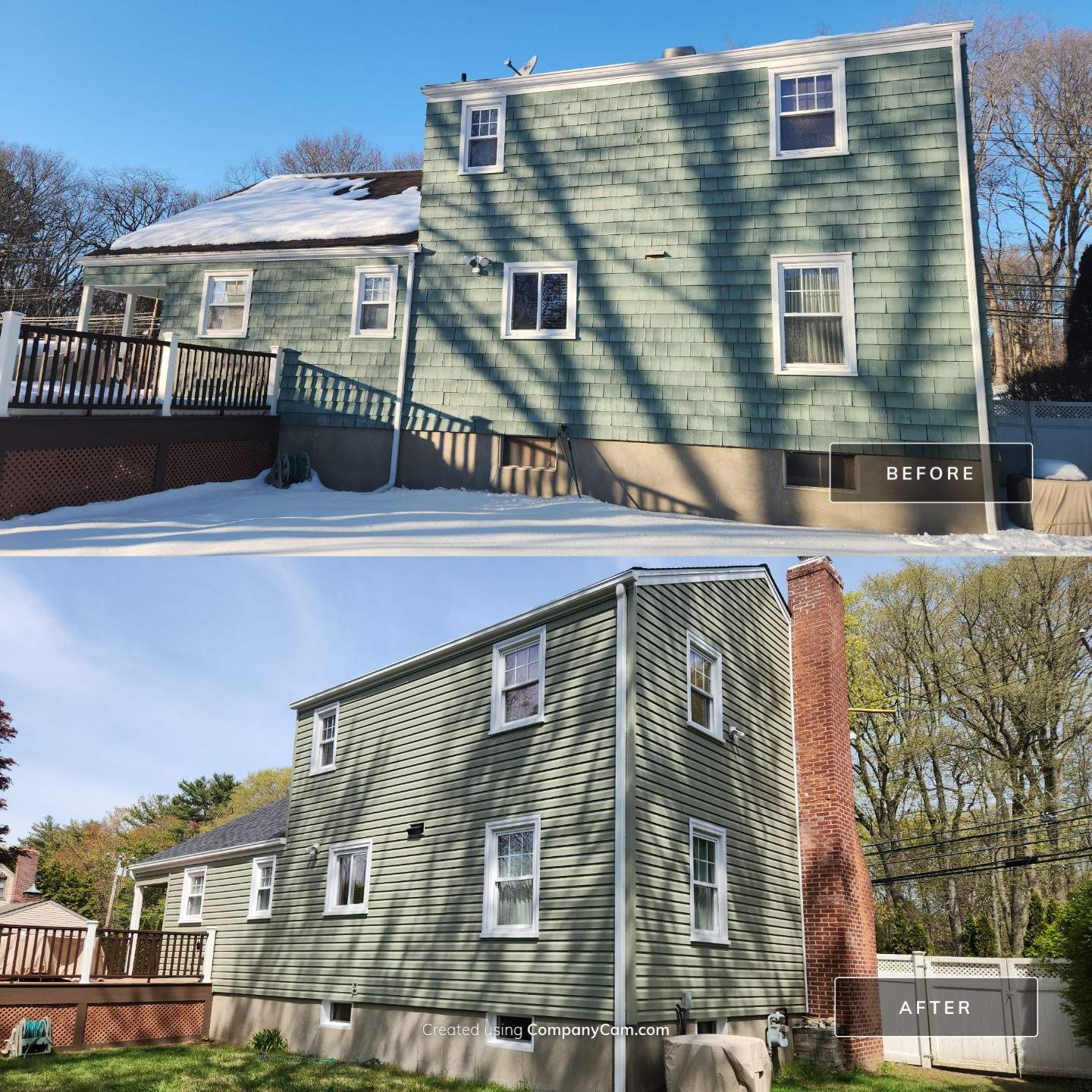 Refreshing siding upgrade with Cert Cedar Impressions D/7 straight bottom perfection, Cypress and Cert Monogram D/5 Dutchlap, Cypress by DiGiorgi Roofing and Siding Inc