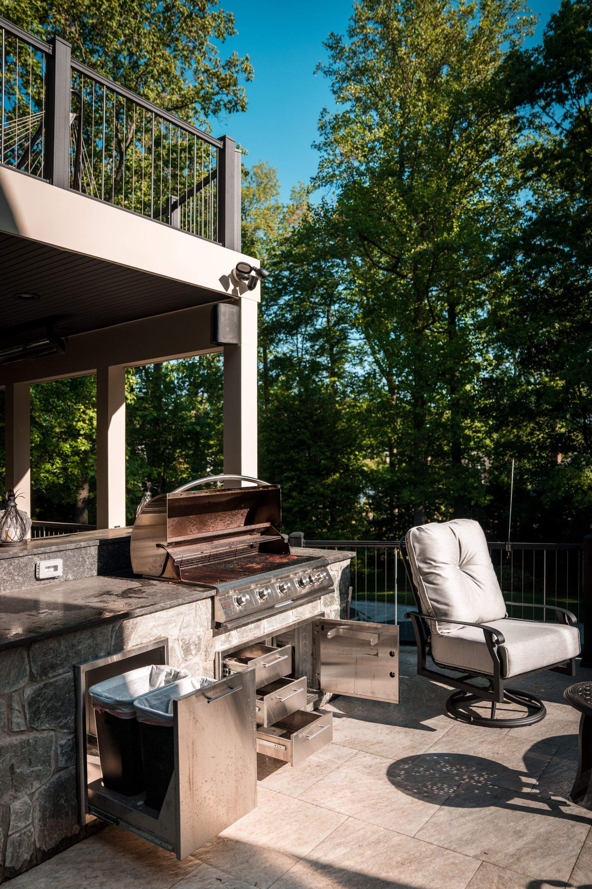 Custom Multi-Level Deck, Outdoor Kitchen & Pool Patio in McLean, VA by Sunburst Construction Inc