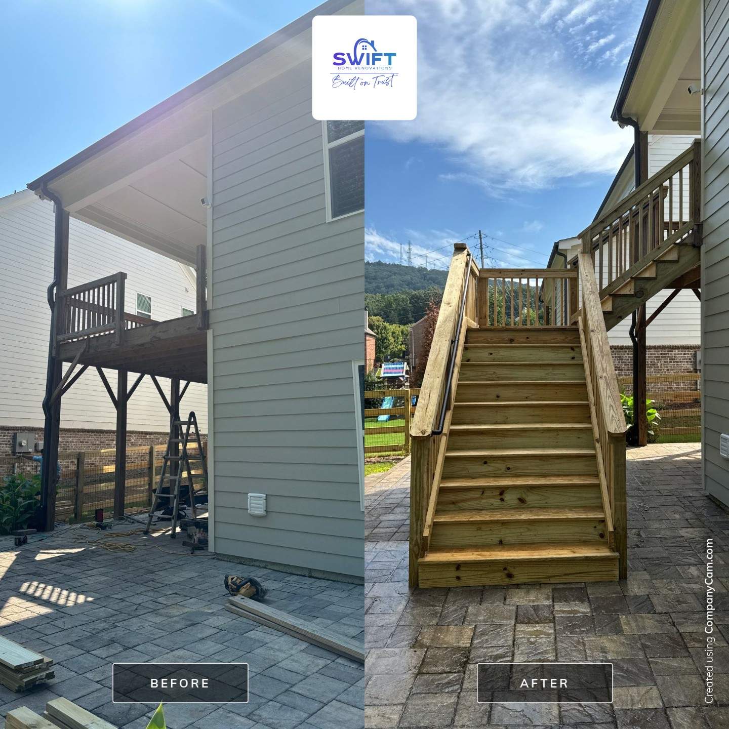 Elevated Deck Stair Construction and Paver Patio in Marietta by Swift Home Renovations