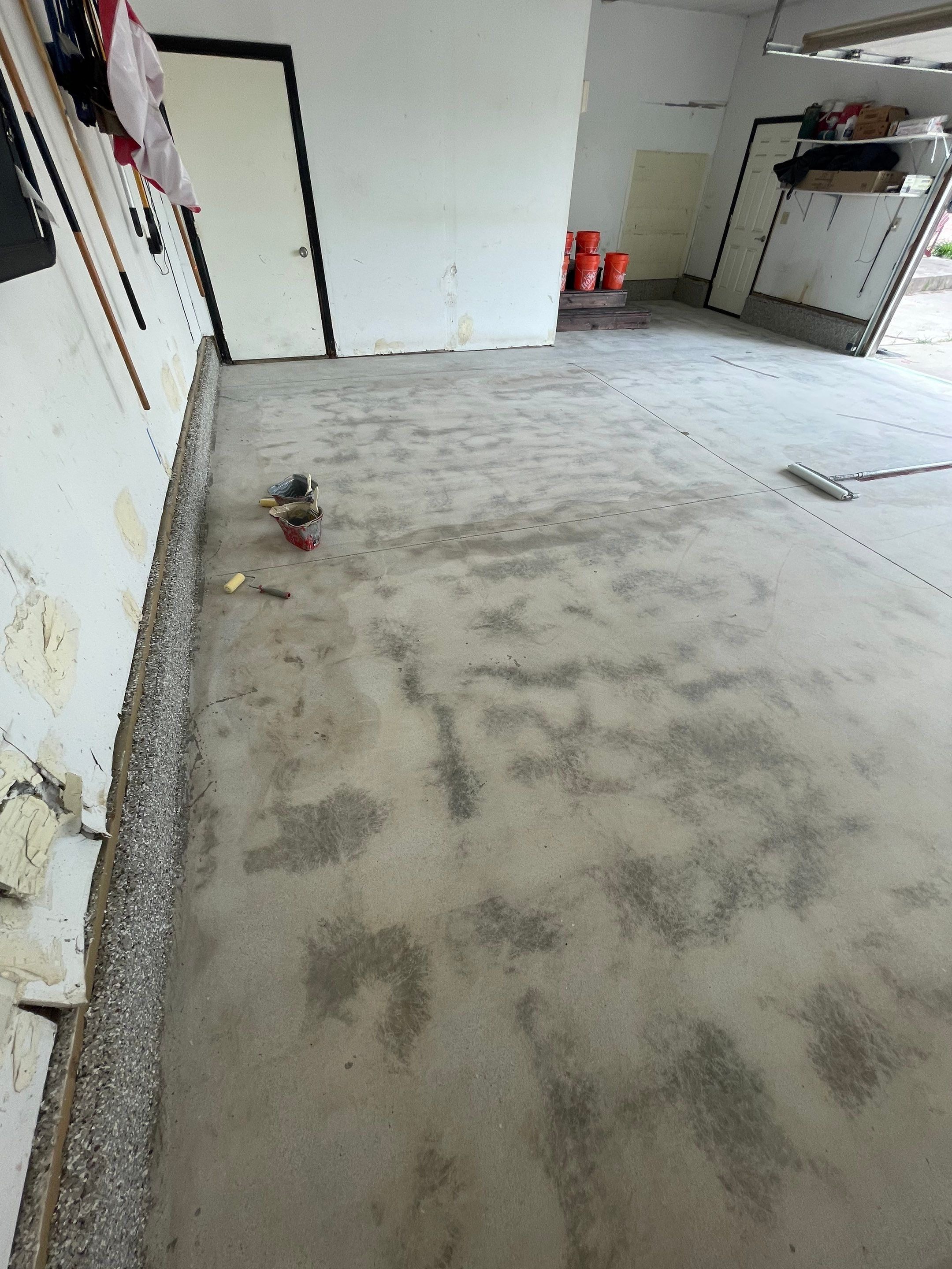 Hartford Residential Garage Floor Transformation With Decorative Chip Coating by Select Painting, Coatings & Garage Cabinets