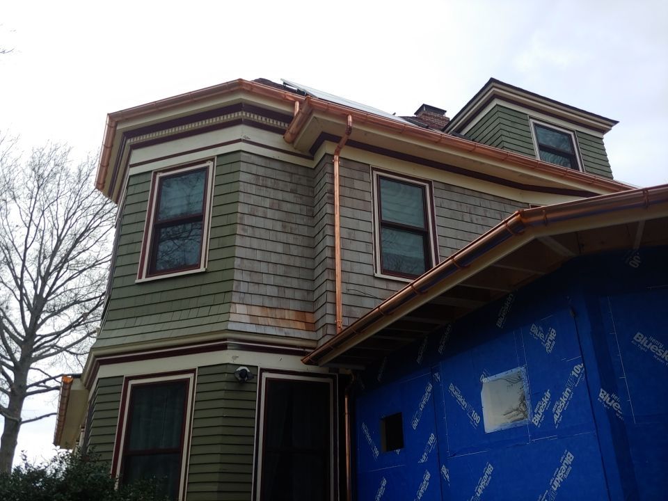 Gutter Installation using 6" Half Round Copper Gutter in West Roxbury by Gutter Pro Enterprises