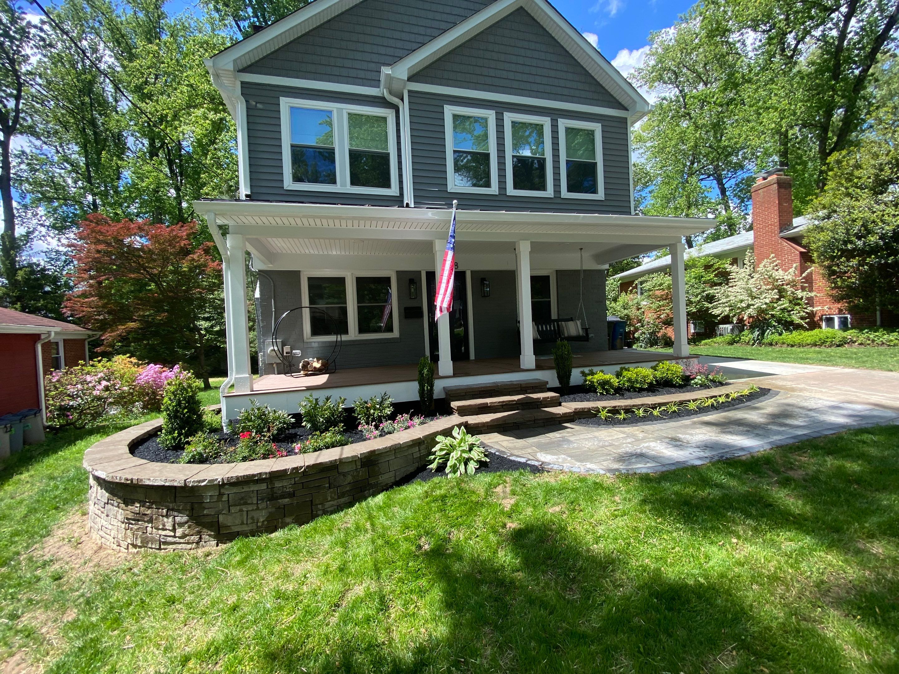 Retaining wall, walkway, small patio and landscape install by The Smet Companies, LLC