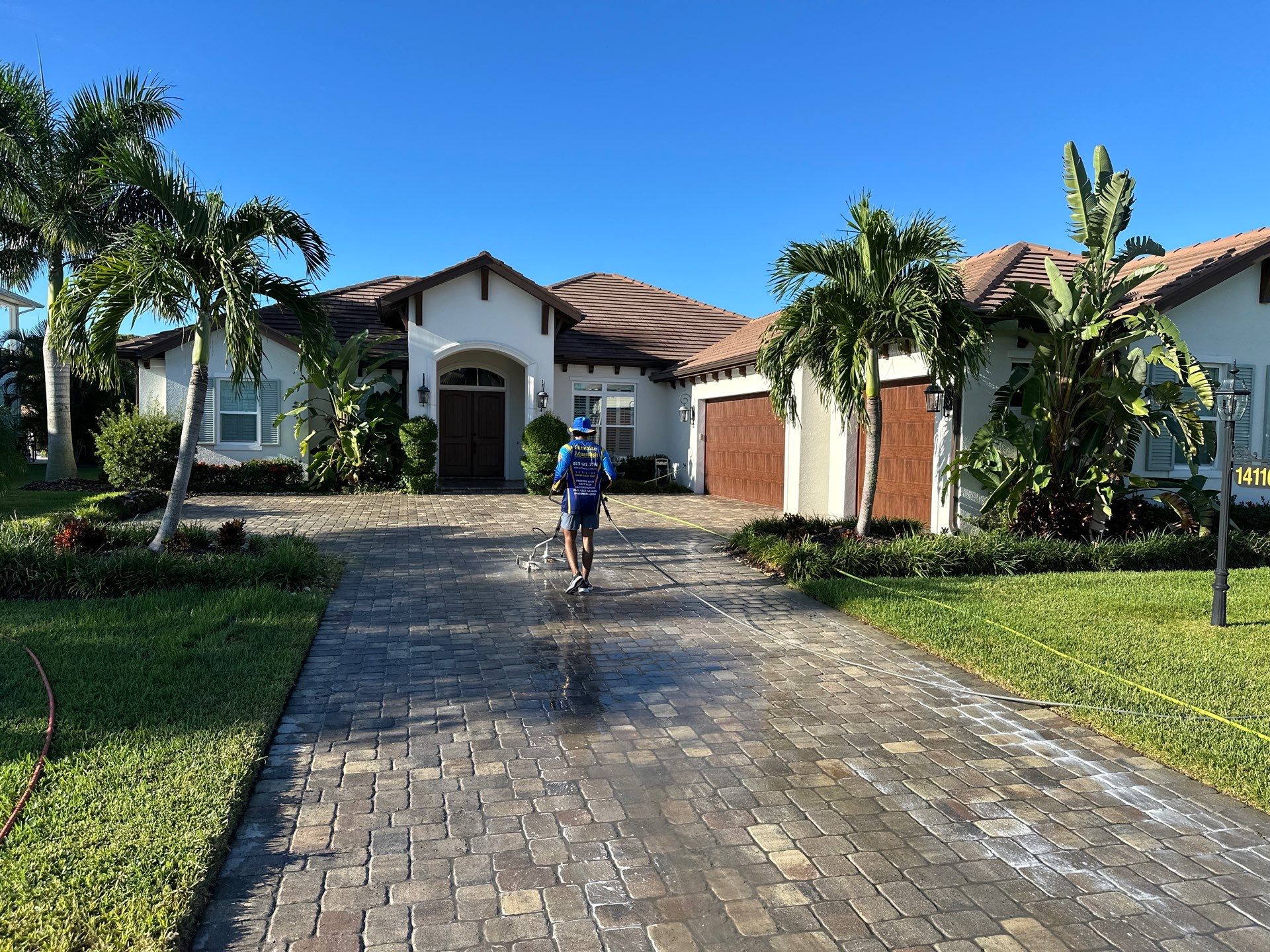 Paver Driveway, Sidewalk, and Pool Deck Cleaning in Winding River Community, Bradenton, FL by Sunshine AquaWash