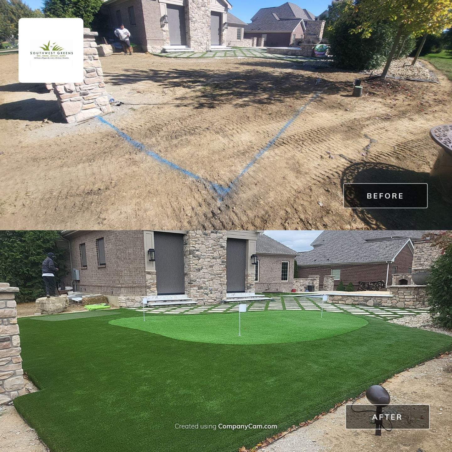 Residential Golf Green and Modern Paver Patio Installation in Centerville by Southwest Greens Midwest