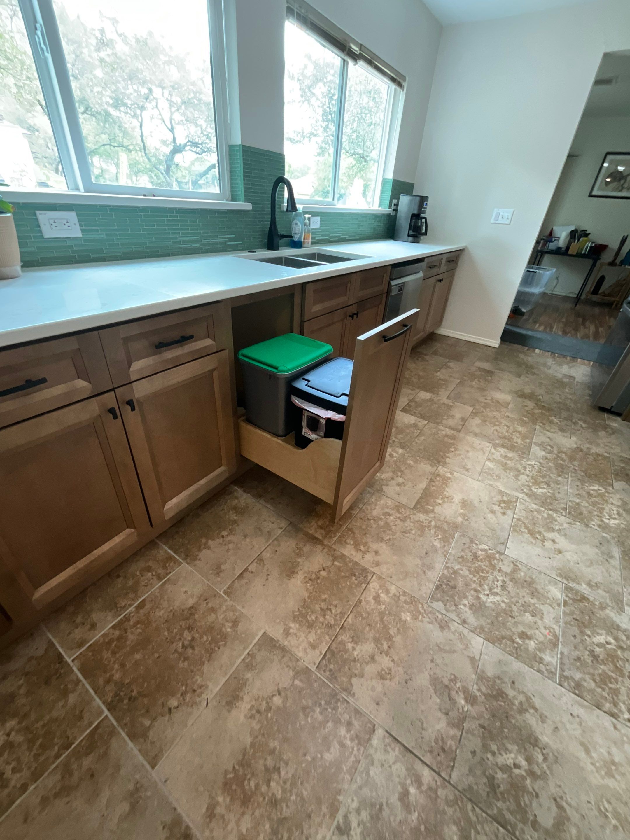 Northwest San Antonio Kitchen Remodel | Warm Modern Kitchen Transformation Featuring Green Backsplash by Legacy Bath and Kitchen 