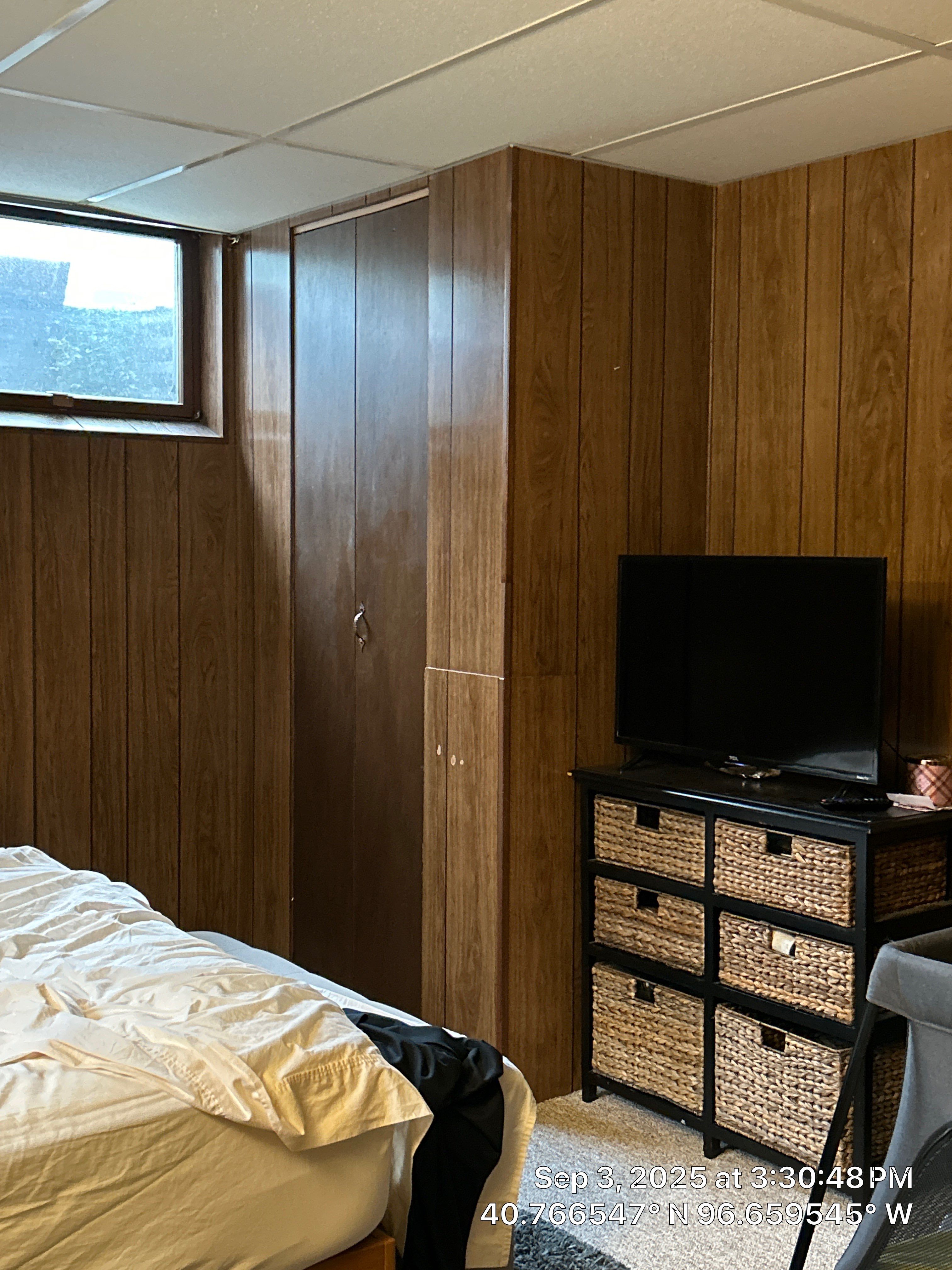 Basement Bedroom Interior Assessment and Ceiling Repair in Lincoln by CompanyCam Sales Demo