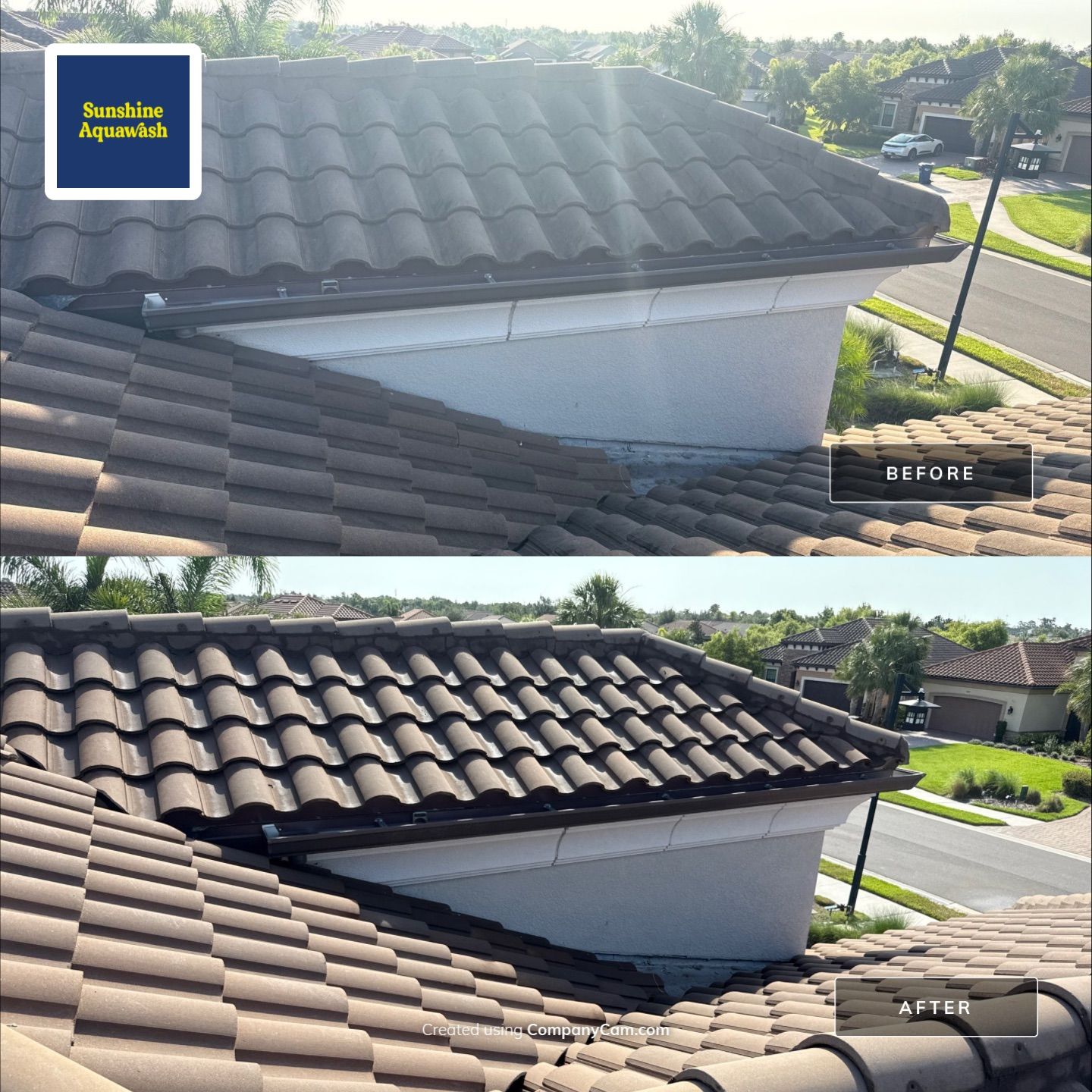 Soft Wash Roof Cleaning – Concrete Tile Roof | Artisan Lakes Esplanade, Palmetto, FL by Sunshine AquaWash