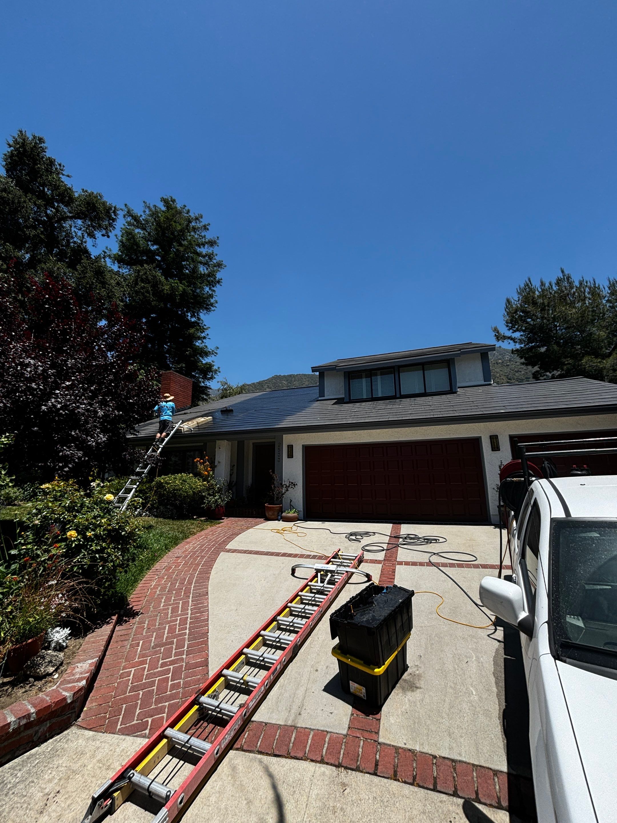 Tesla Roof Cleaning in Pasadena California by Palm Coast Solar Cleaning