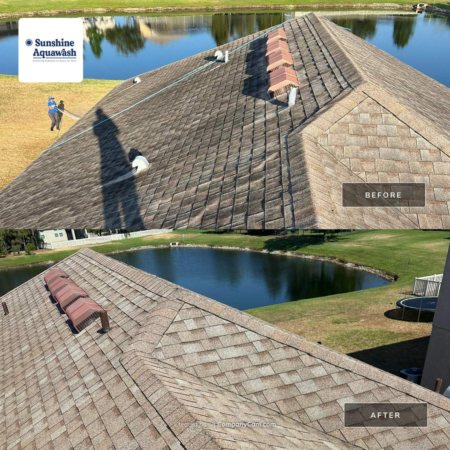 Asphalt Shingle Roof Soft Wash Cleaning & Concrete Pressure Washing in CopperStone Community, Parrish, FL by Sunshine AquaWash
