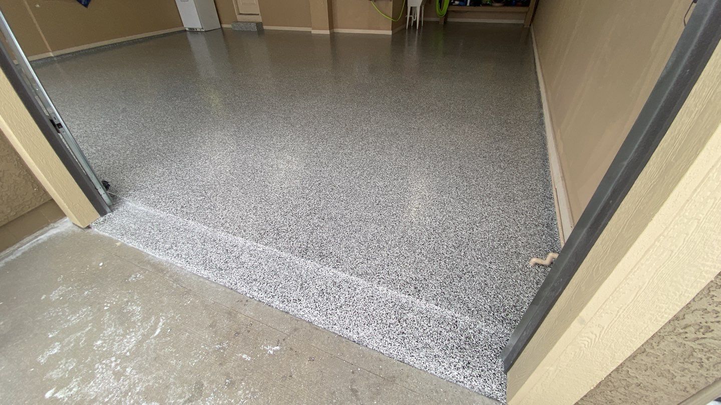 Garage & Patio using Domino & Sandstone by Select Painting, Coatings & Garage Cabinets