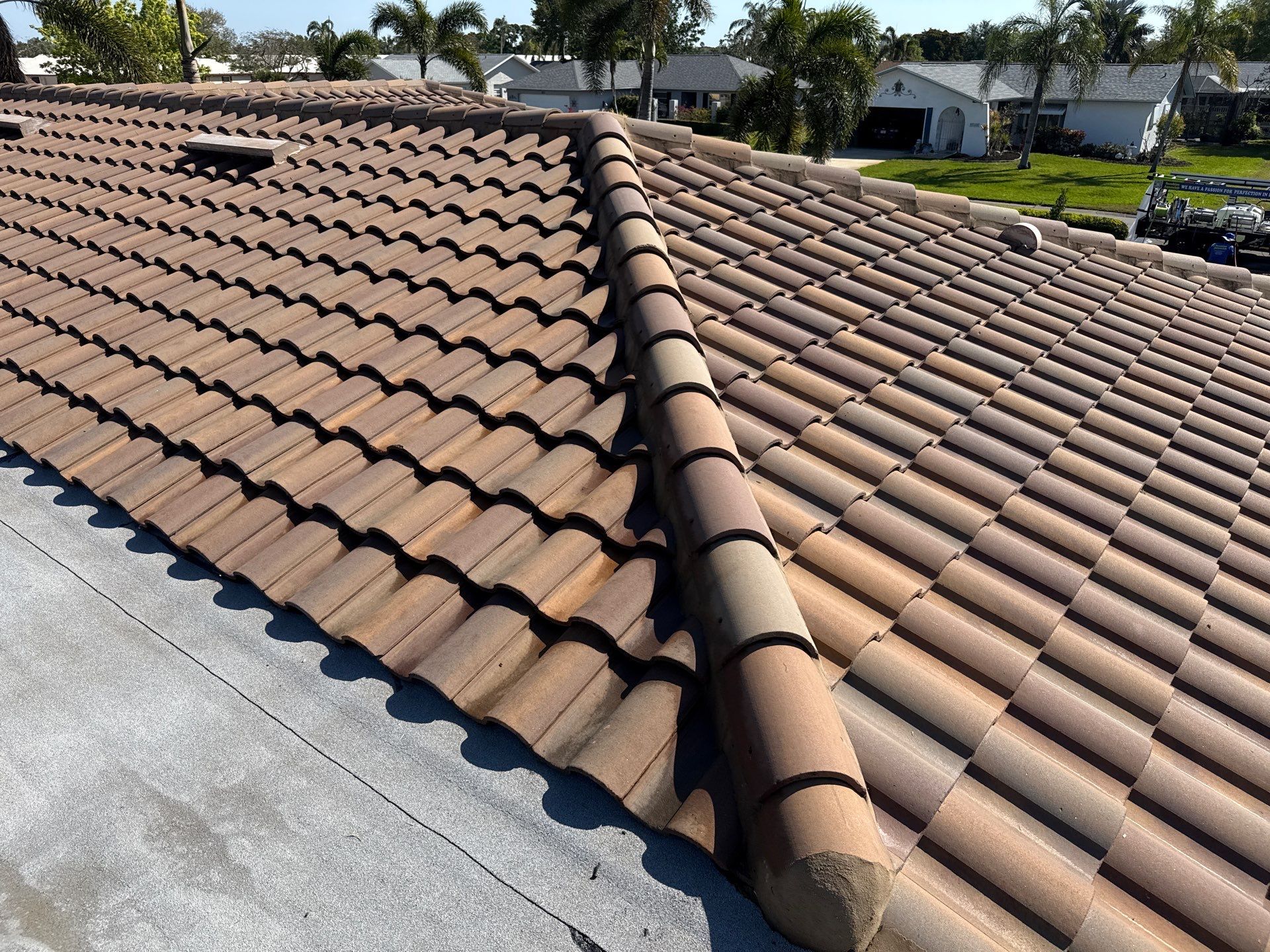 Concrete Tile Roof Cleaning in Village Green – Bradenton, FL | No Walking on Tiles! by Sunshine AquaWash